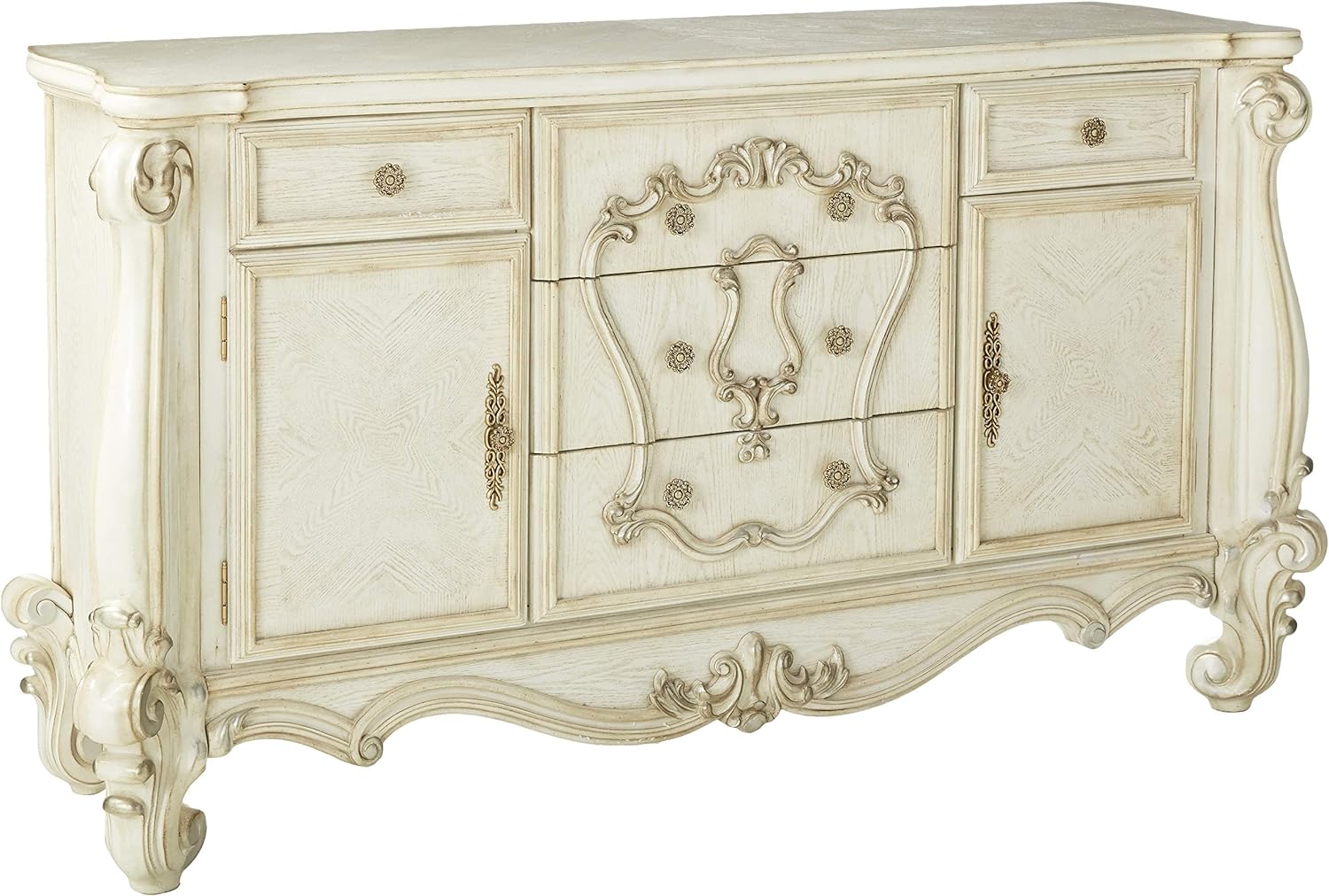 Acme Versailles Wooden 5 Drawer Dresser in Bone and White