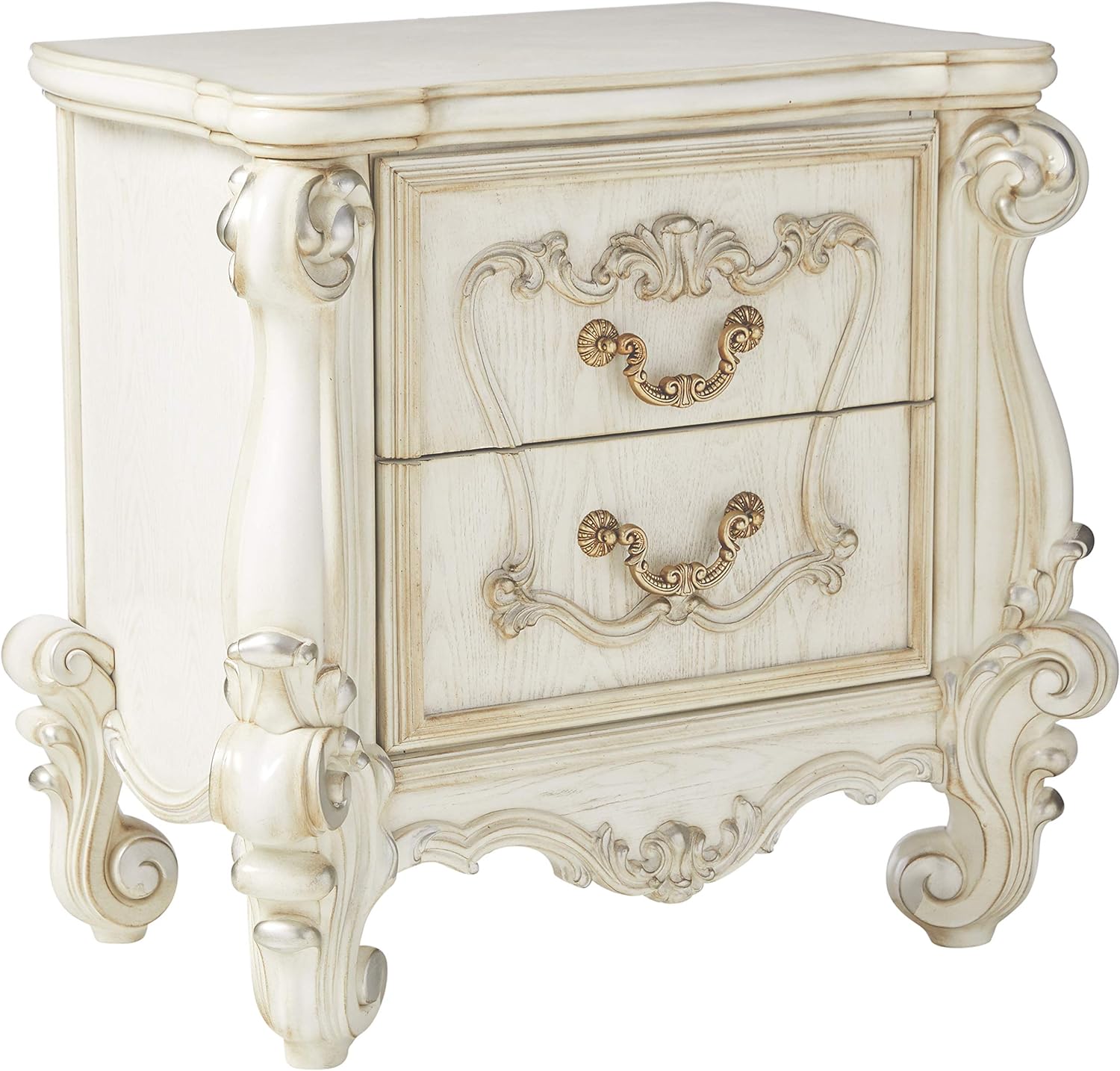 Acme Versailles 2 Drawer Nightstand in Bone and White