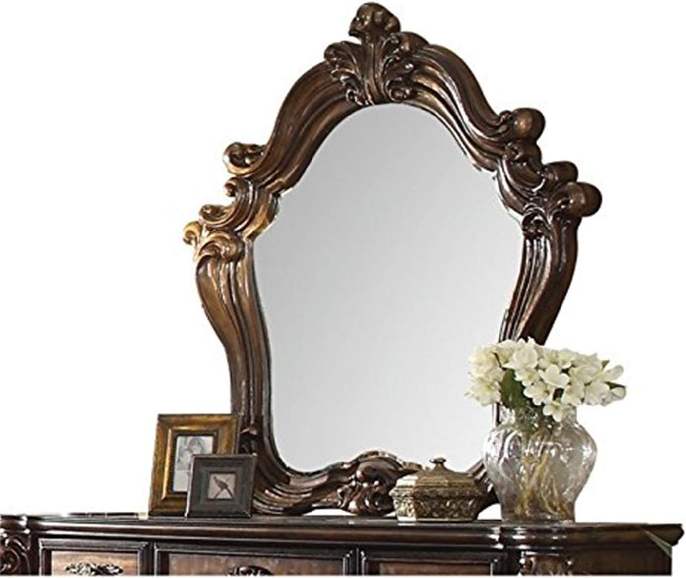 Acme Versailles Arched Top Wood Frame Dresser Mirror in Cherry Oak