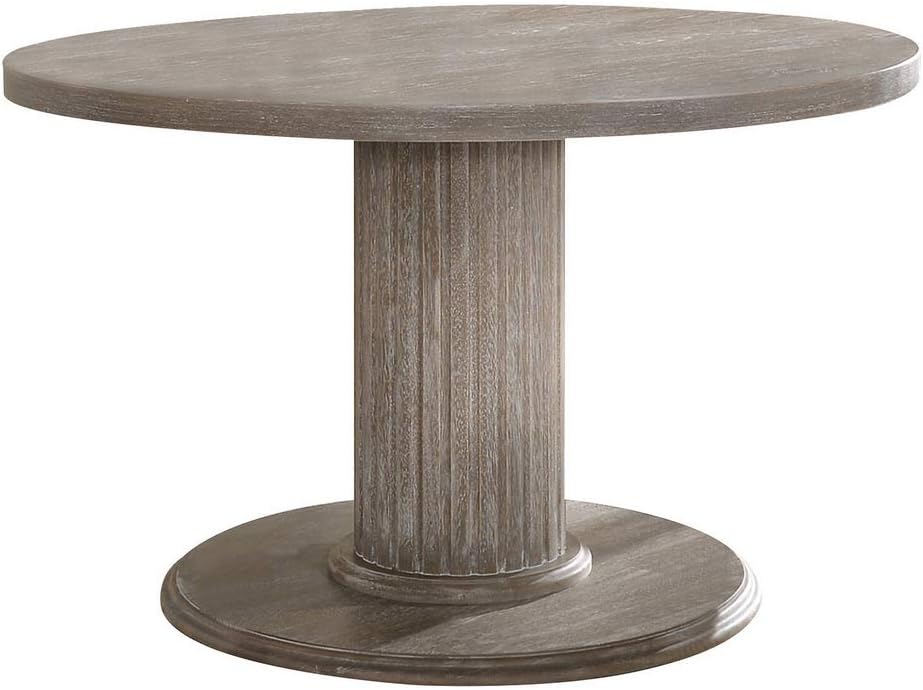 Acme Gabrian Dining Table w/Single Pedestal in Reclaimed Gray