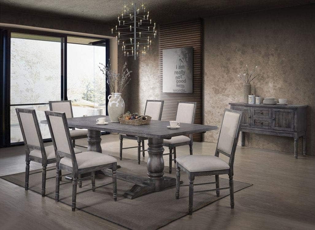 Acme Leventis Trestle Dining Table in Weathered Gray