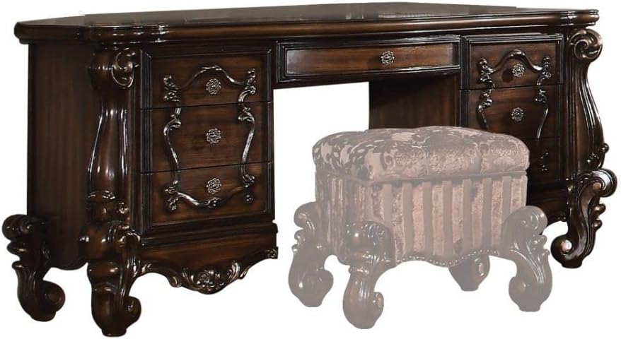 Acme Versailles 7-Drawer Wooden Vanity Desk in Cherry Oak