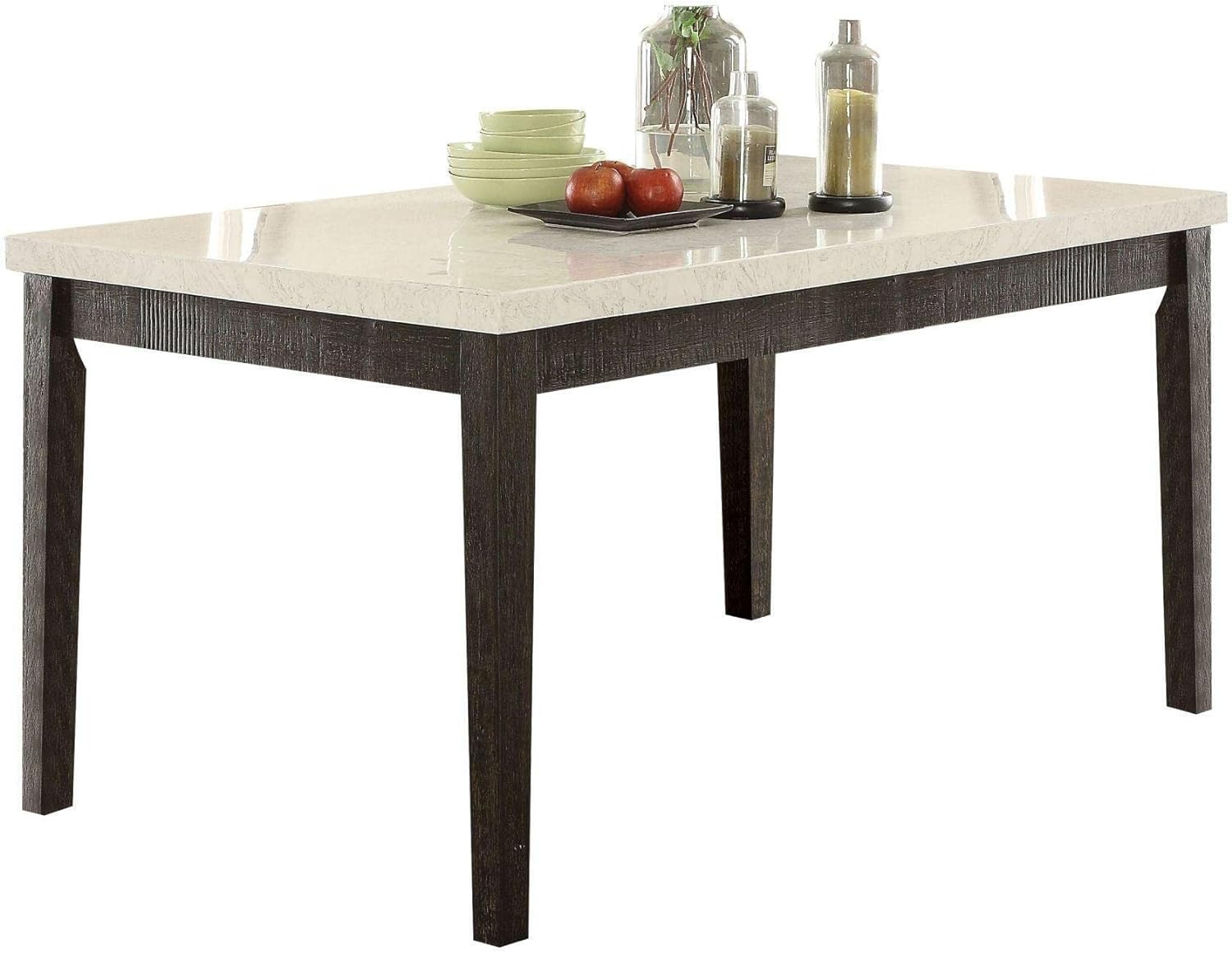 Acme Nolan Dining Table in White Marble and Salvage Dark Oak