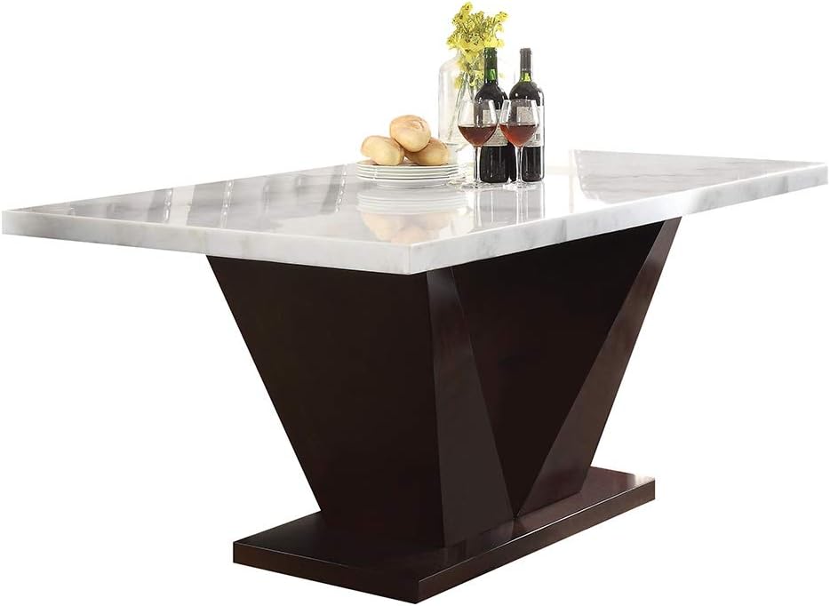 Acme Forbes Dining Table - 72120 - White Marble & Walnut