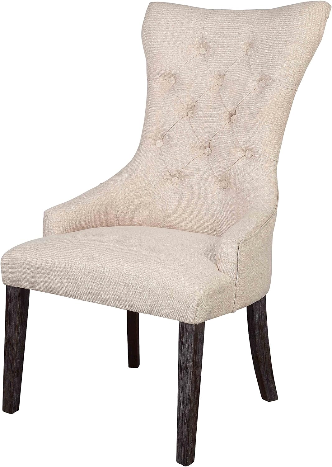 Acme Gerardo Fabric Tufted Dining Side Chair in Beige and Weathered Espresso