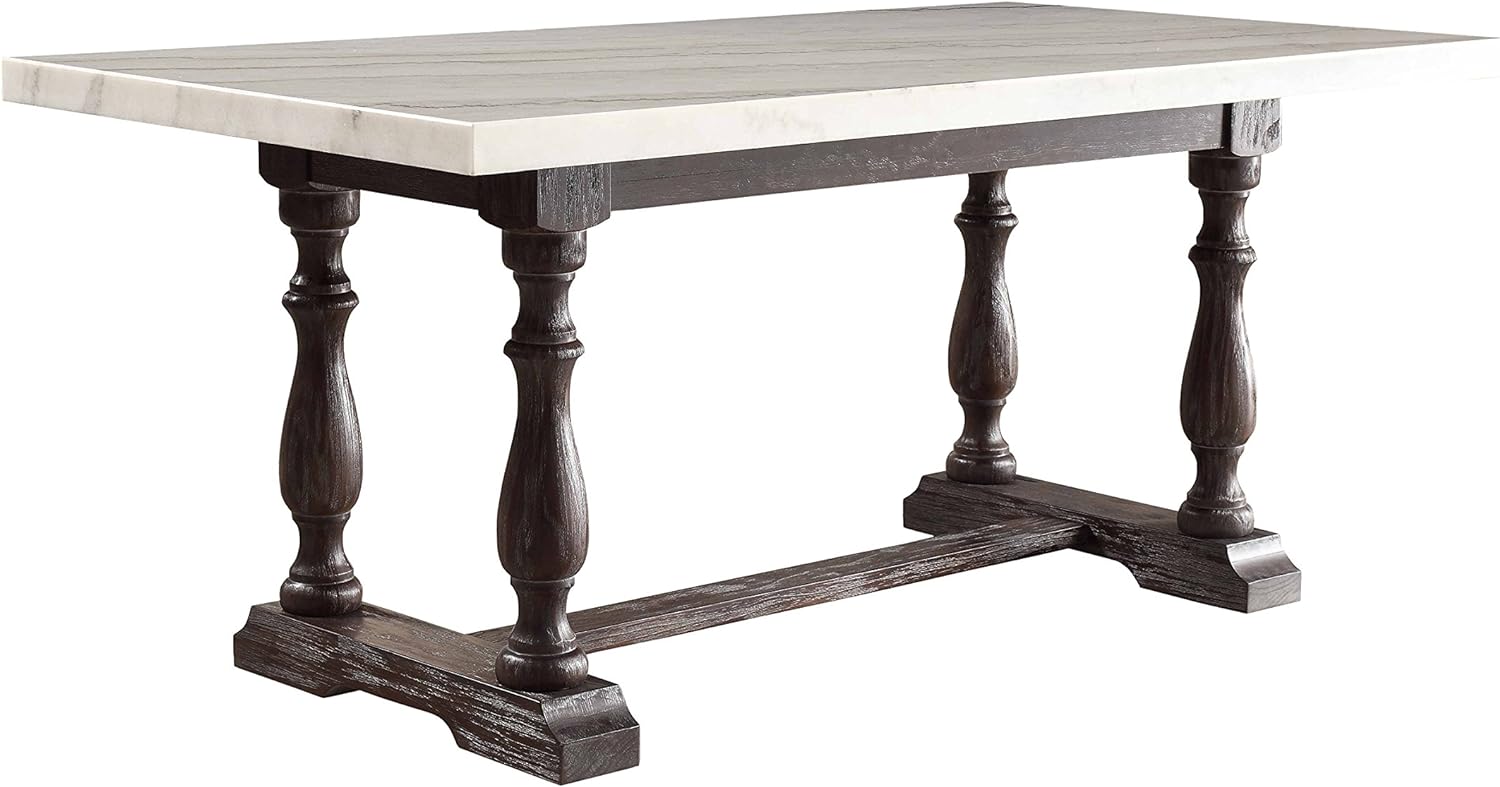 Acme Gerardo 72 Marble Top Dining Table in White and Espresso