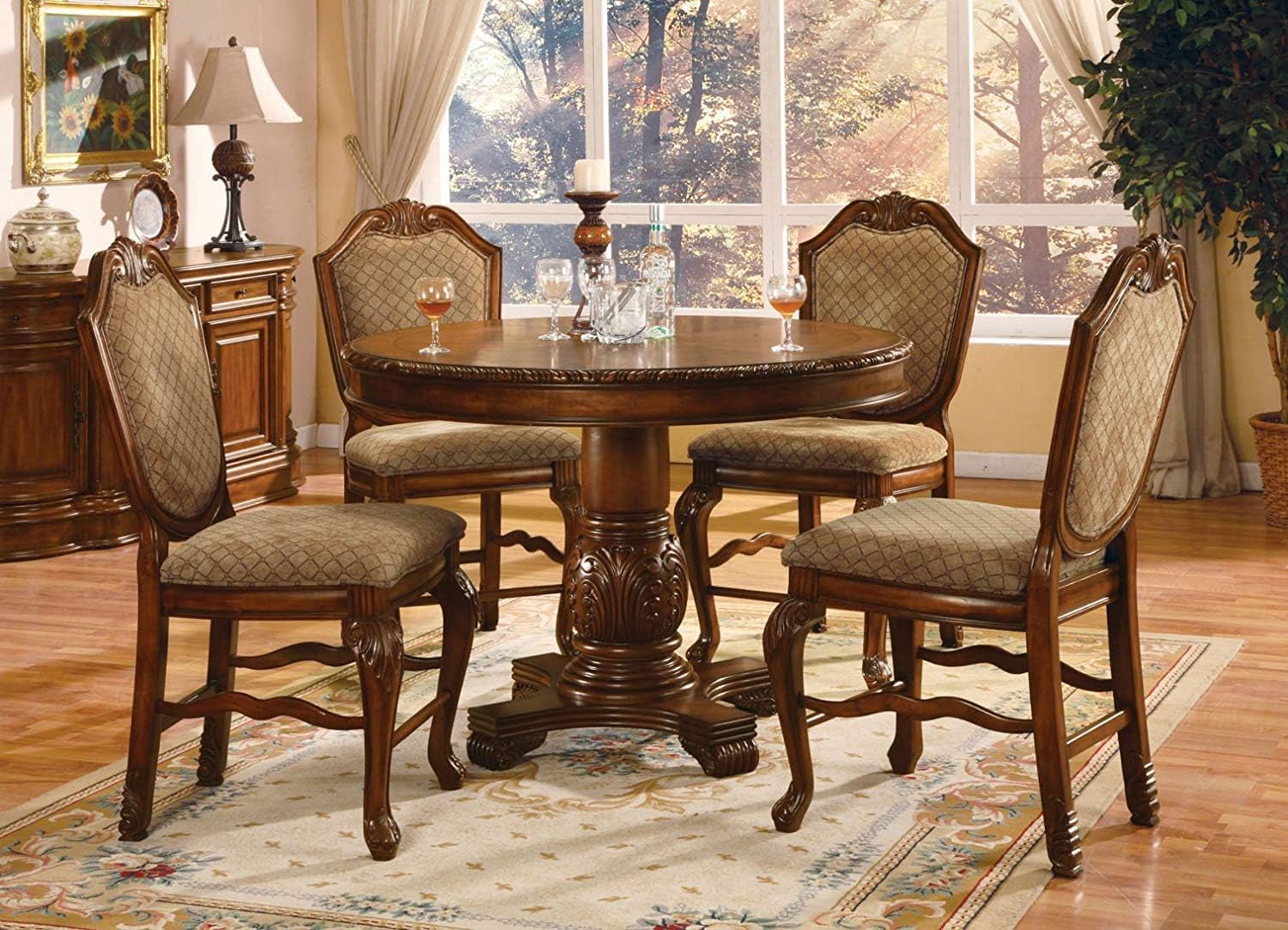 ACME Chateau de Ville 5-Piece Counter Height Dining Set, Table/4 Chairs, Cherry Finish