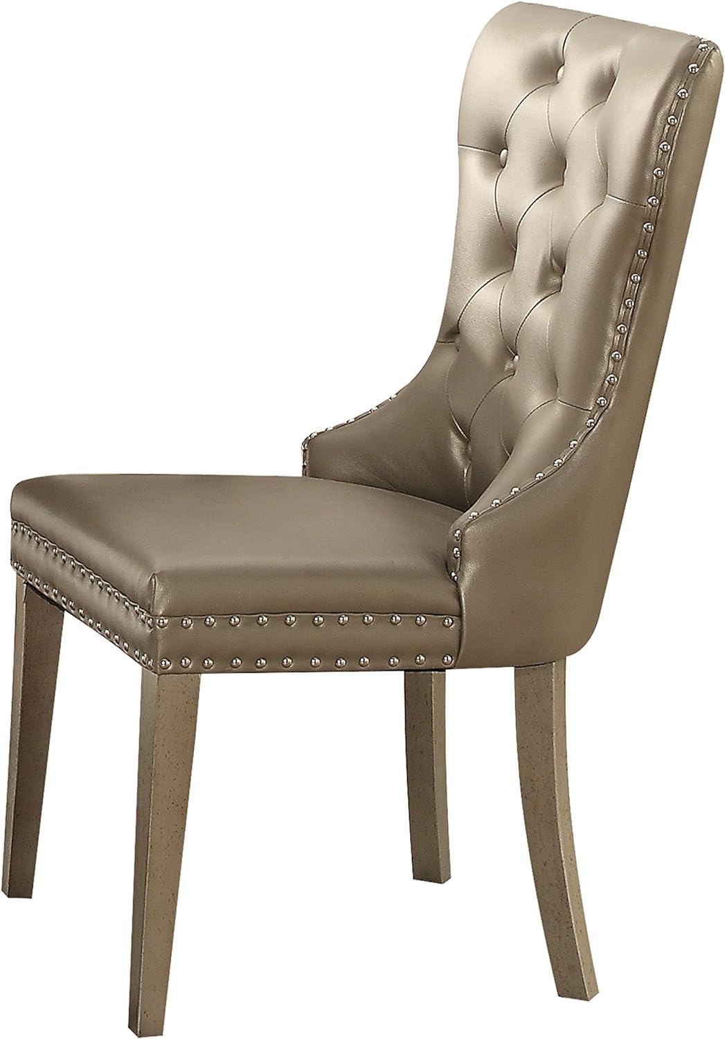 Acme Kacela Faux Leather Tufted Dining Side Chair in Champagne Brown