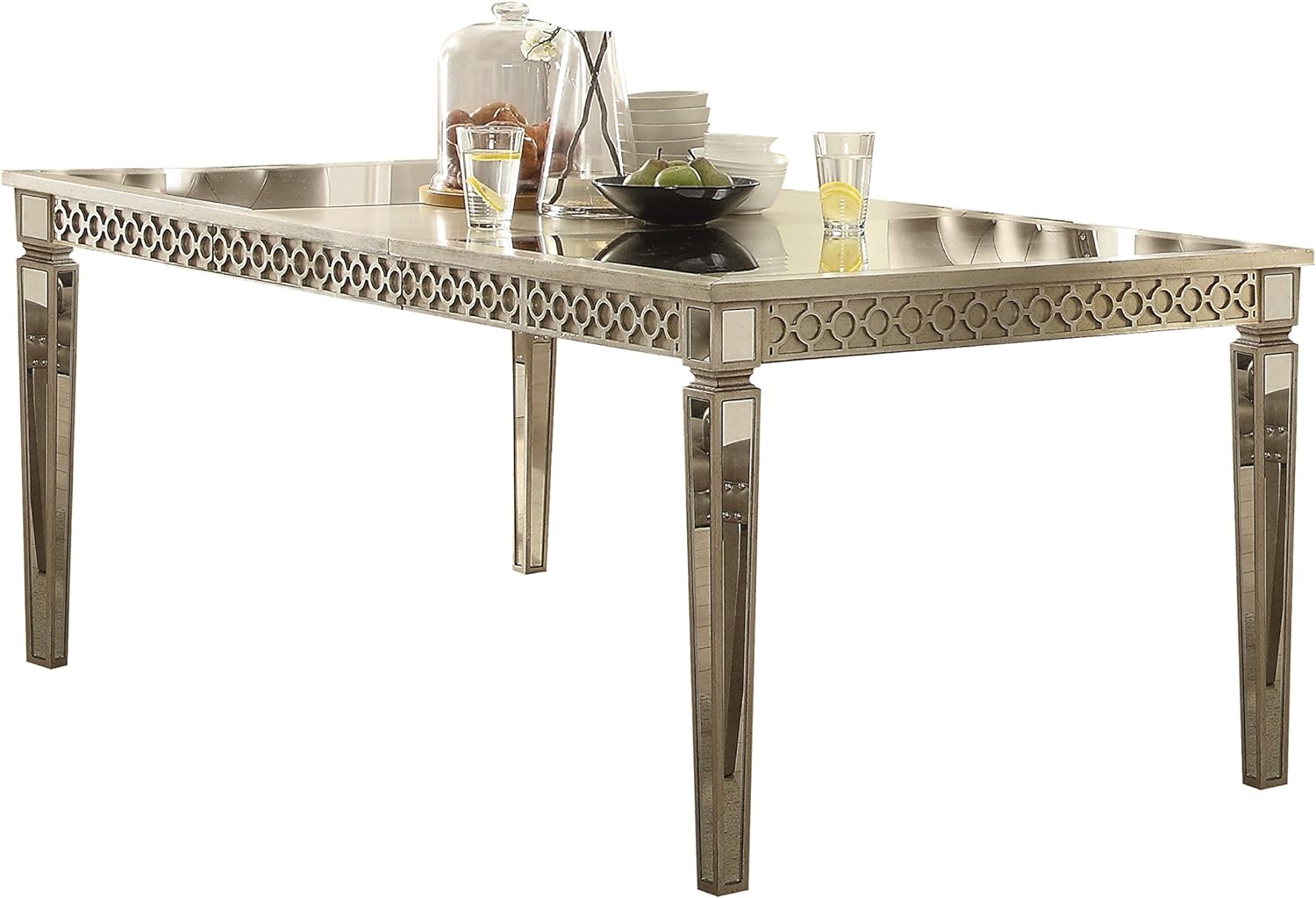 Acme Kacela Rectangular Wood Extendable Dining Table in Champagne and Mirrored