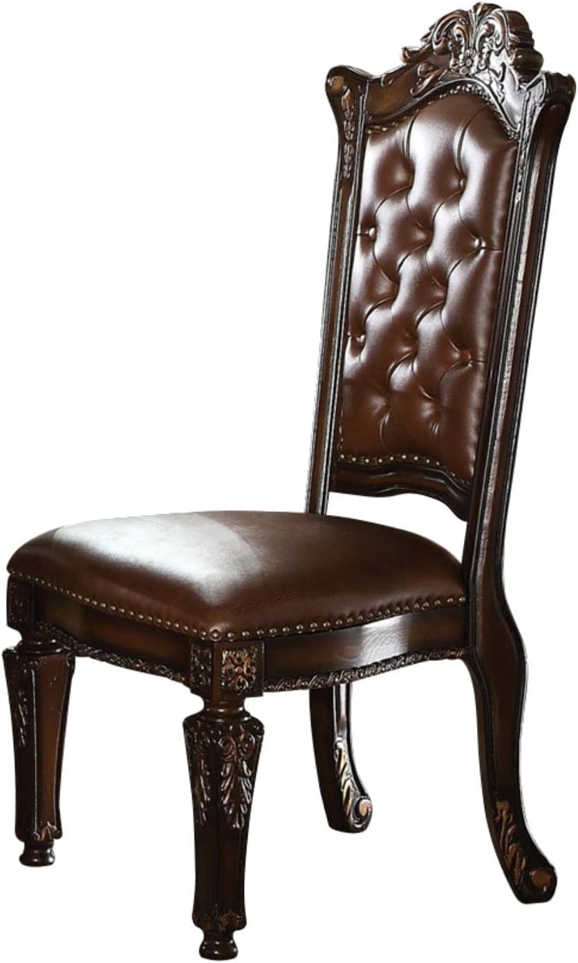 Acme Vendome Faux Leather Tufted Dining Side Chair in Cherry Set of 2