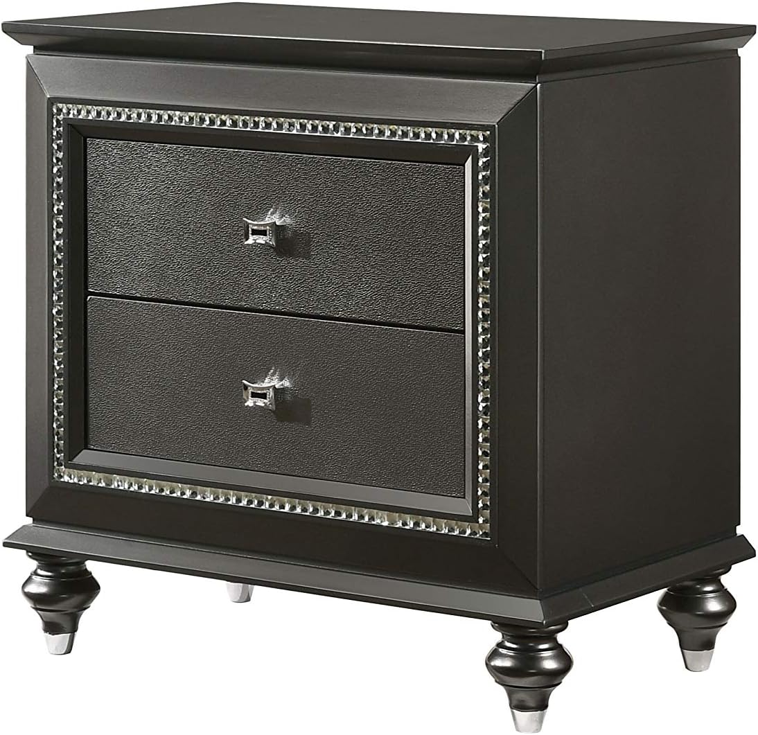 Acme Kaitlyn Wooden 2-Drawer Nightstand in Metallic Gray