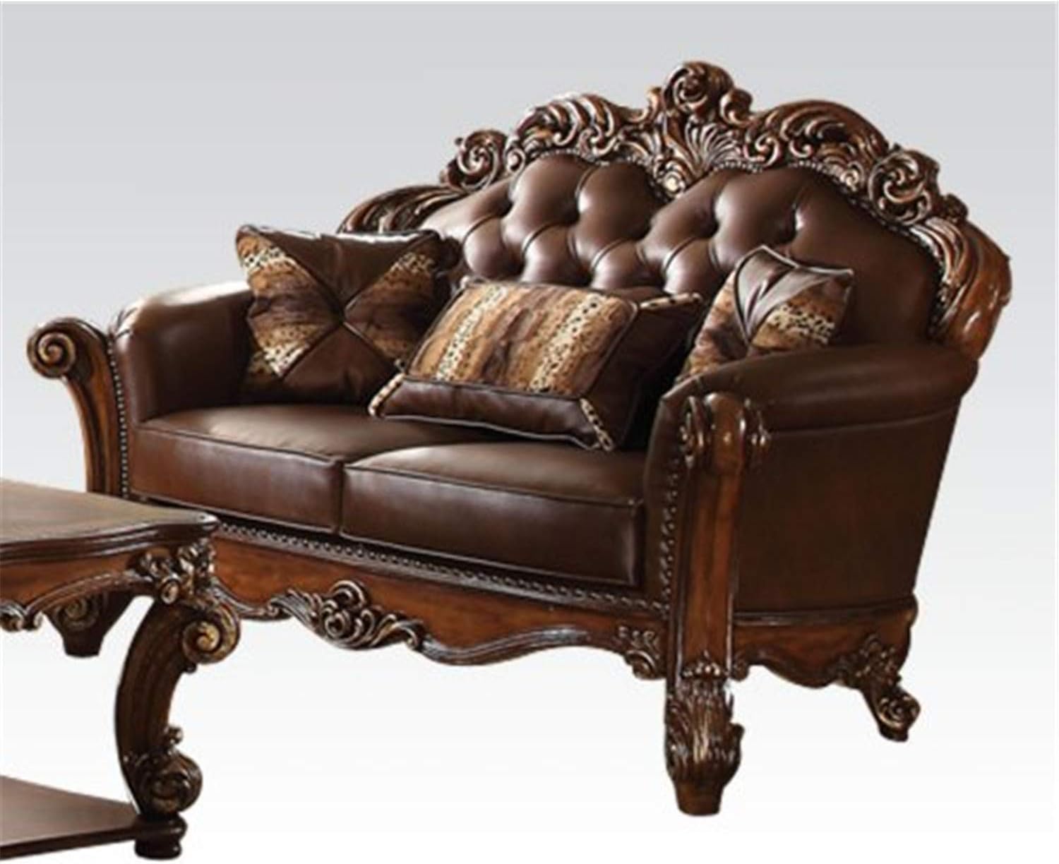 Acme Vendome Loveseat with 2 Pillows in Cherry PU