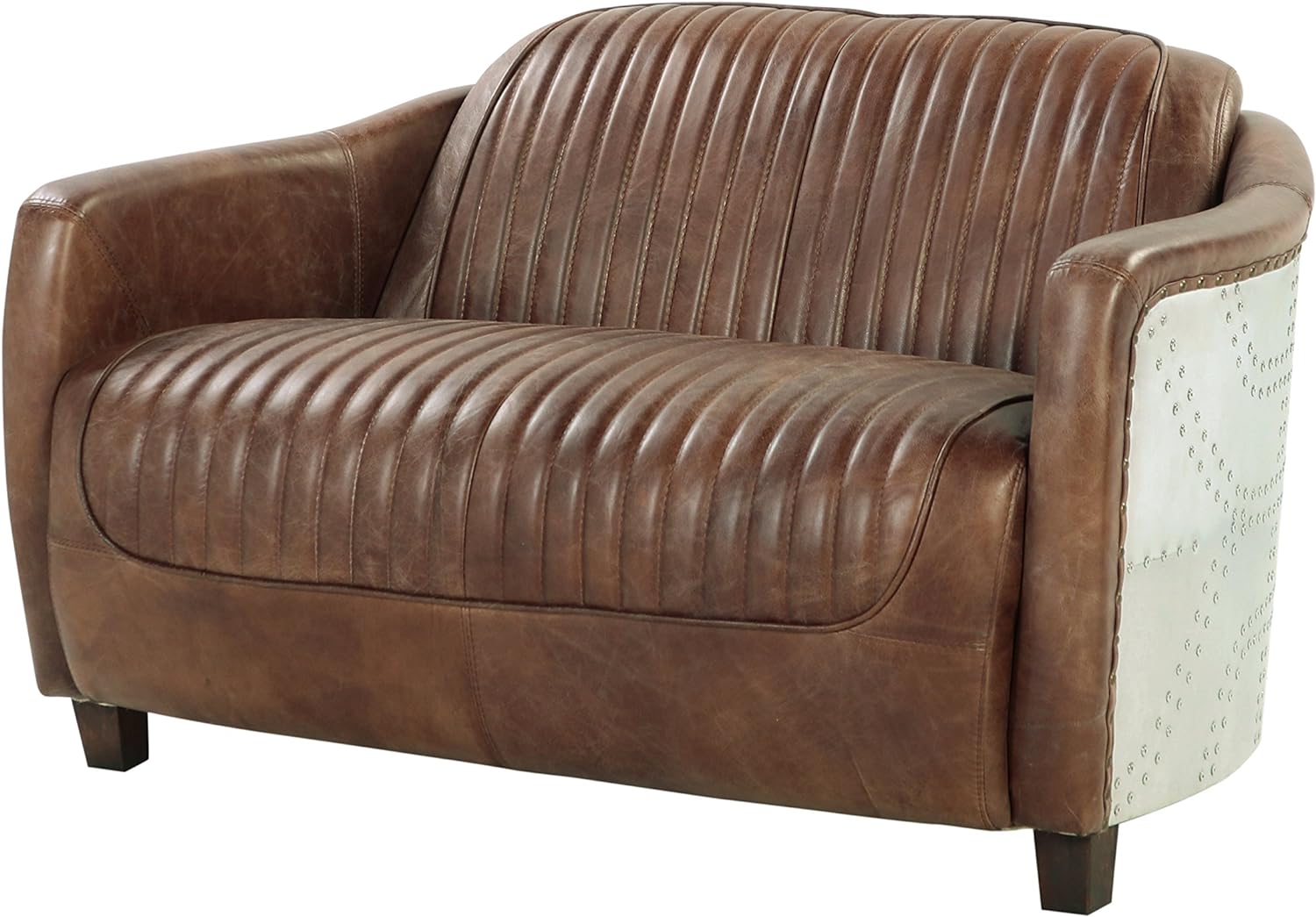 Acme Brancaster Leather Loveseat in Retro Brown and Gray