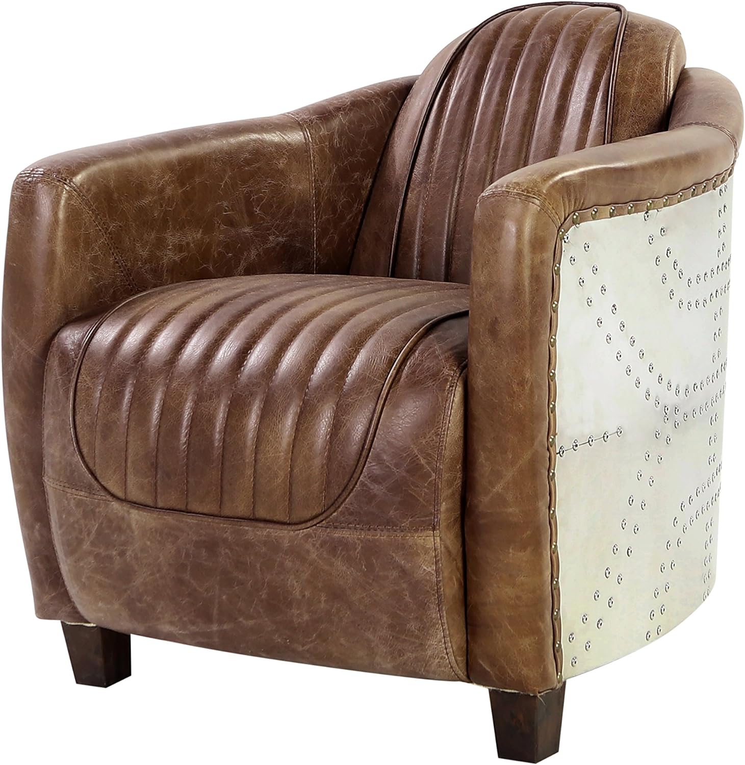 Acme Brancaster Chair in Retro Brown Top Grain Leather and Aluminum