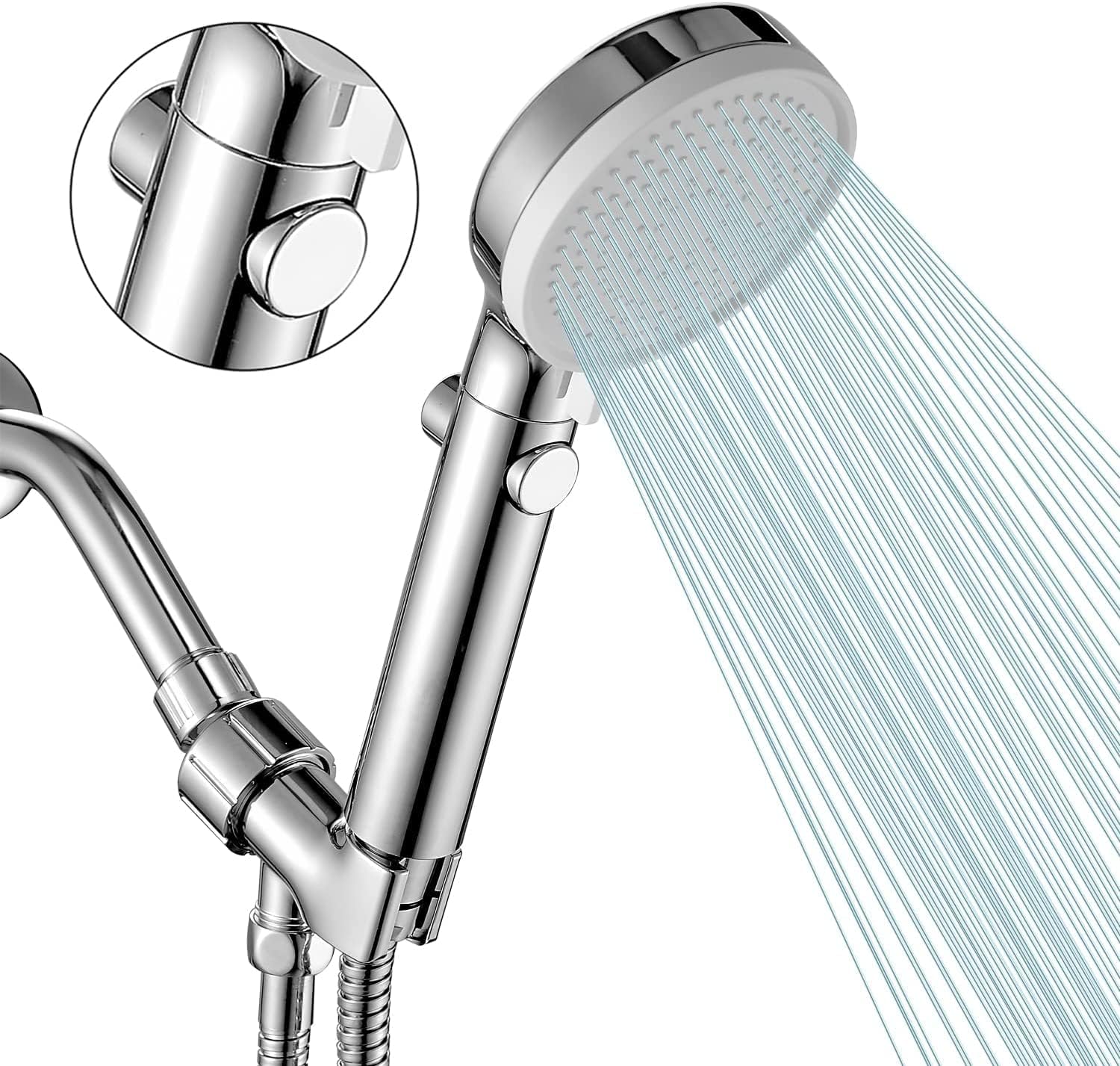 DOILIESE Shower Head with Handheld Shower Head with ON/Off Switch, 3-Modes High Pressure Shower Head with Hose,Chrome Finish