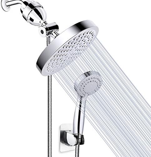 Taiker Filtered Shower Head, High Pressure Rainfall Shower Head/Handheld Shower Filter Combo, Luxury Modern Chrome Plated with 60'' Hose Anti-leak with Holder (Silver)