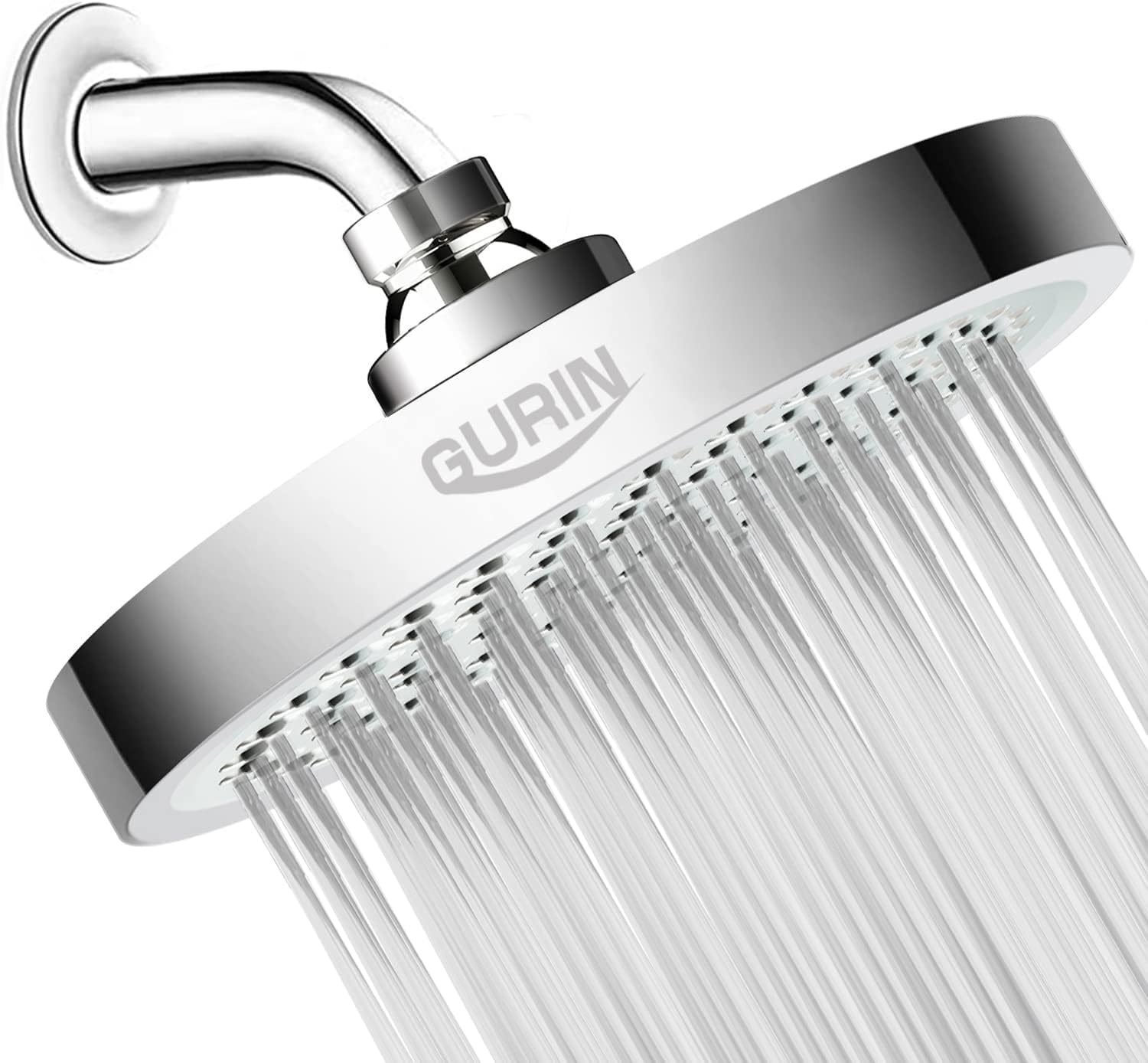 GURIN Shower Head High Pressure Rain, Luxury Bathroom Showerhead with Chrome Plated Finish, Adjustable Angles, Anti-Clogging Silicone Nozzles (California 1.8 GPM)