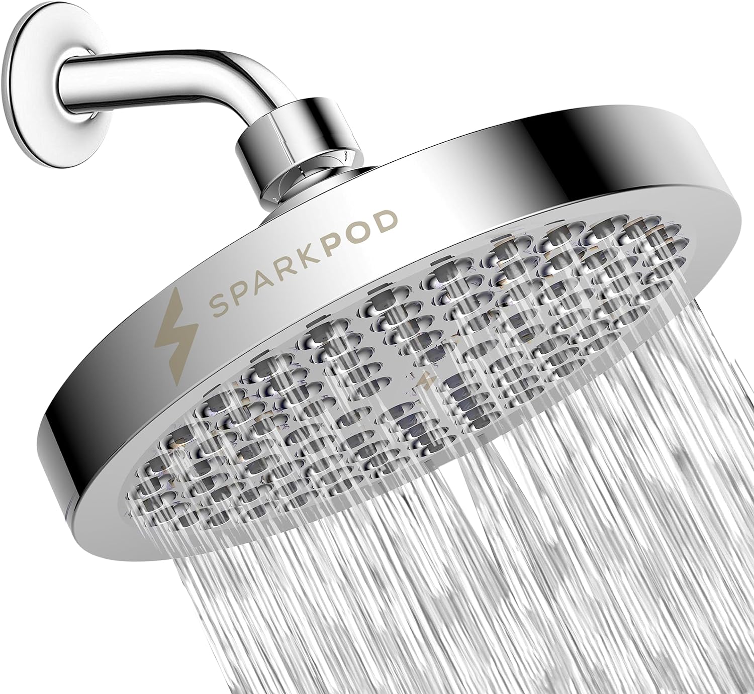 SparkPod Shower Head - High Pressure Rain - Premium Quality Luxury Design - 1-Min Install - Easy Clean Adjustable Replacement for Your Bathroom Shower Heads (Luxury Polished Chrome, 6 Inch Round)