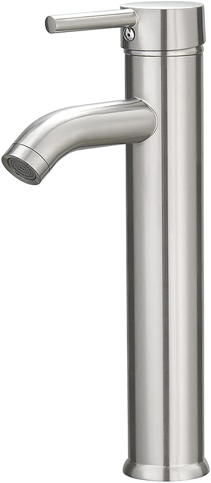 Brushed Nickel Deck Mount Single Handle One-Hole Bathroom Faucet, Tall Lavatory Faucet, Modern Minimalist Style, Ceramic Spool No-Drip No-Leakage