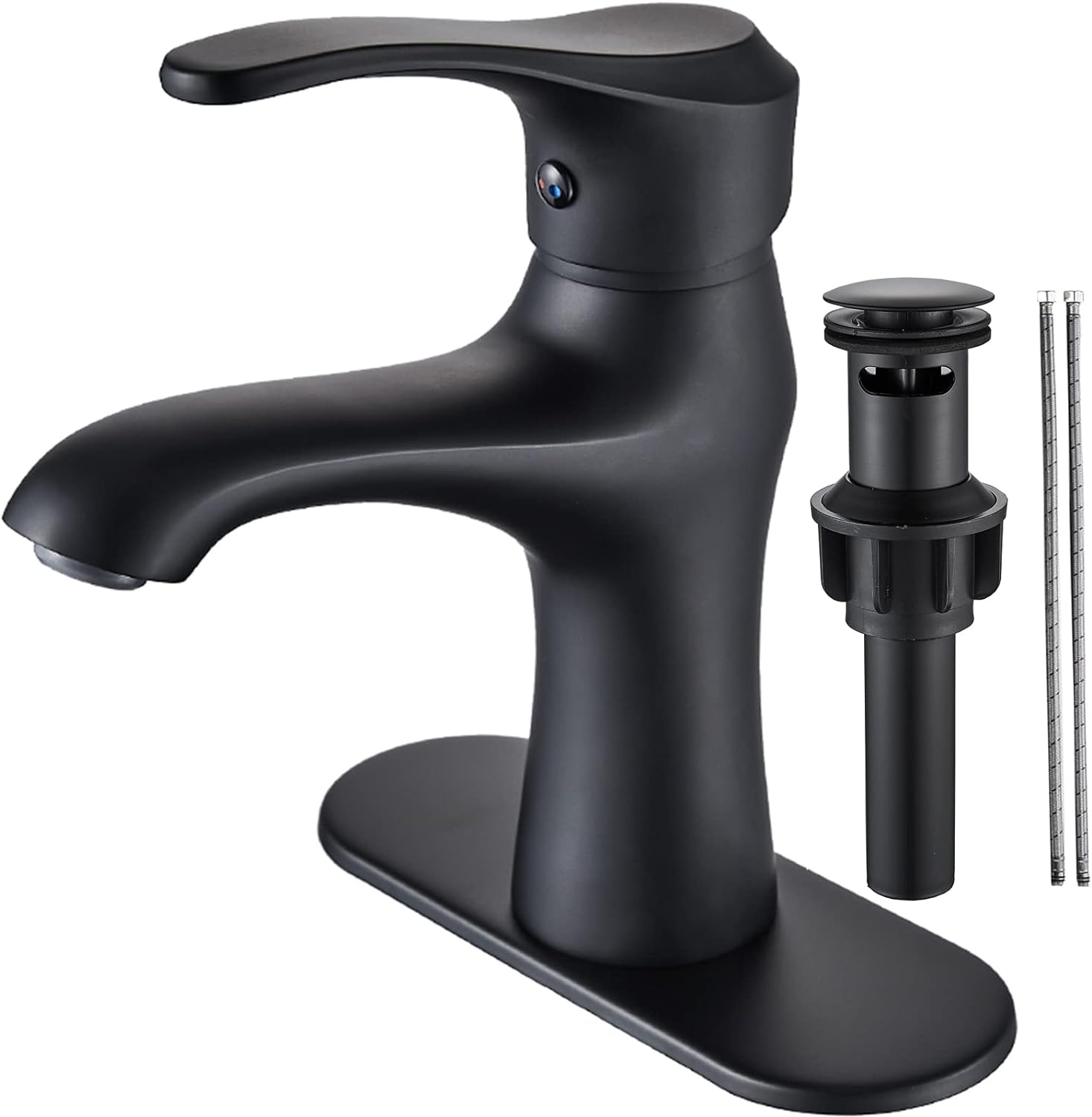 Black Bathroom Faucet Single Hole Bathroom Sink Faucet Matte Black Bathroom Faucet Single Handle Wash Basin Faucet Modern RV Faucet with pop-up Drain Suitable for 1 Hole or 3 Hole (Black, Short)