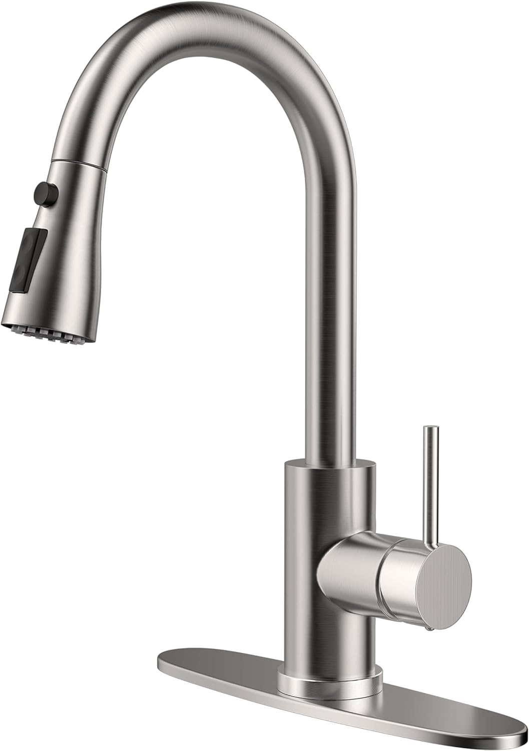 Single Handle High Arc Brushed Nickel Pull Out Kitchen Faucet, Single Level Stainless Steel Kitchen Sink Faucet with Pull Down Sprayer and 10 Inch Deck (Brushed Nickel)