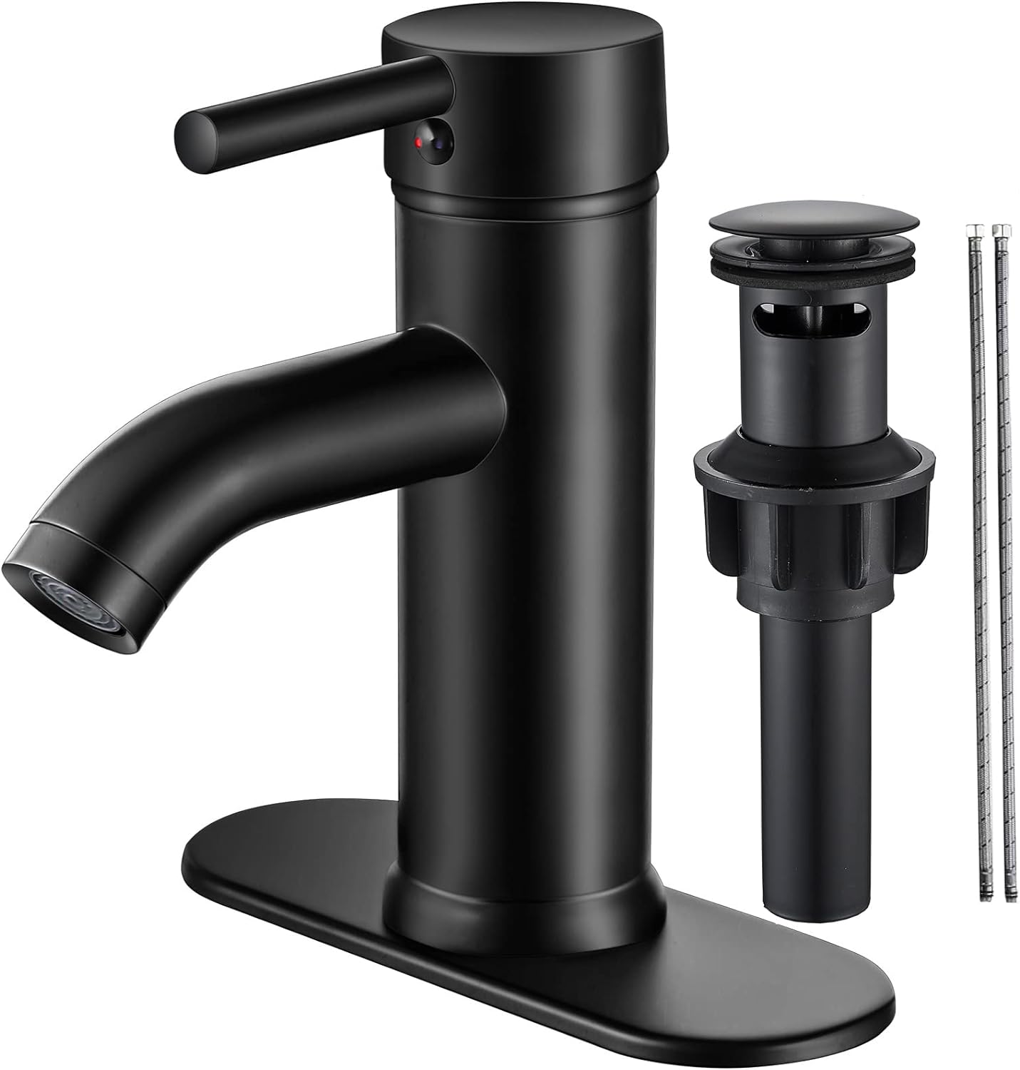 Black Bathroom Faucet Single Hole Bathroom Sink Faucet Matte Black Single Handle Vanity Basin Faucet Modern Farmhouse RV Bathroom Faucet with pop-up Drain Suitable for 1 or 3 Holes (Black, Short)