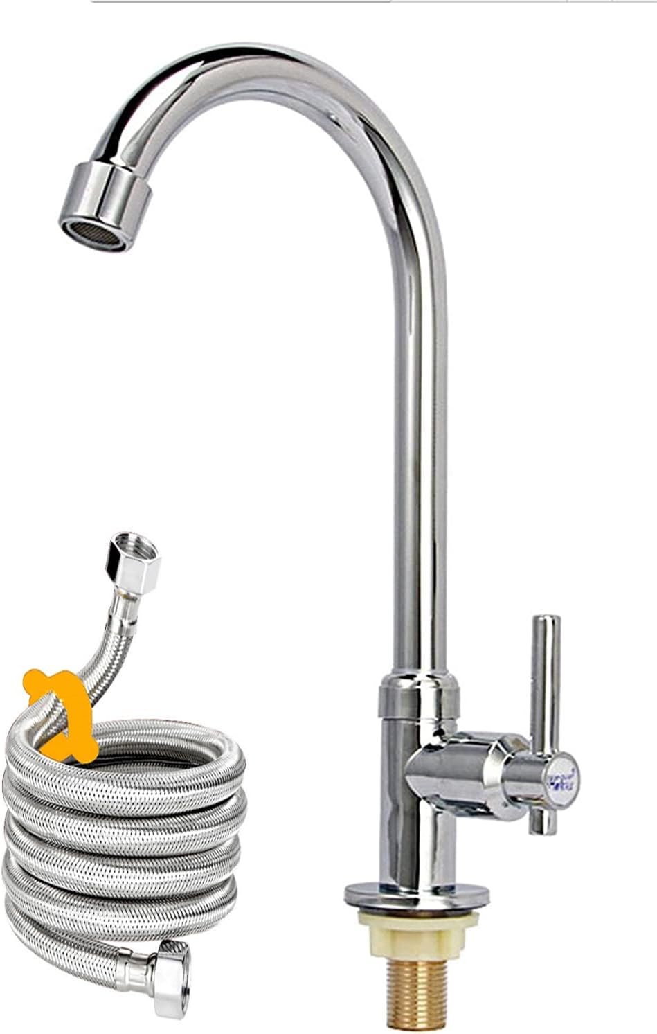 Cold Water Faucet Only, High Arc Single Handle One Hole Faucet for Kitchen Garden Bar Outdoor Boat Camper(Free Cold Water Supply Lines)