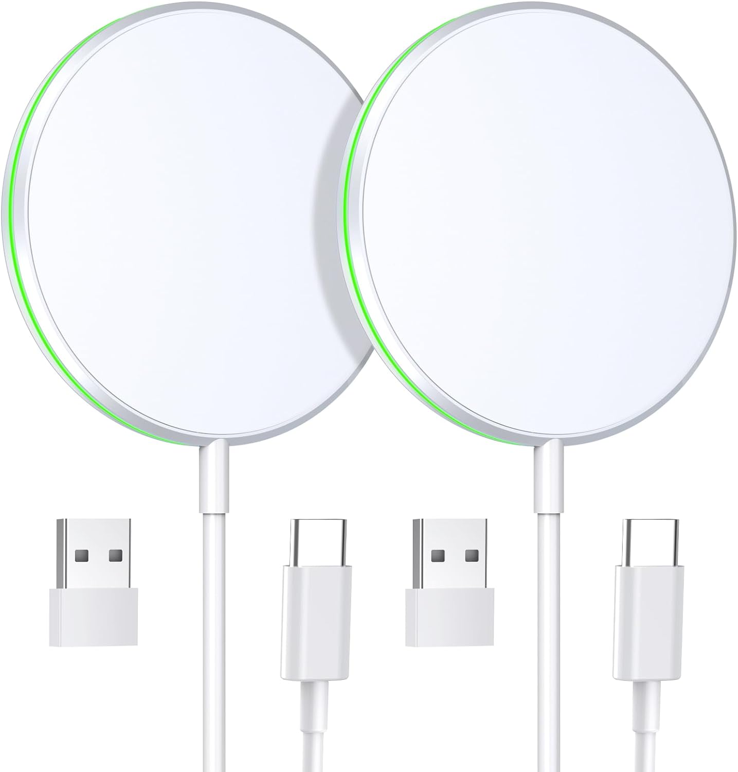 2 Pack Magnetic Wireless Charger 15W Fast Apple Mag-Safe Charger for iPhone 15/14/13/12 Series Magnet Charging Pad for AirPods 3/2/Pro with 5ft Dual Charging Port Cable