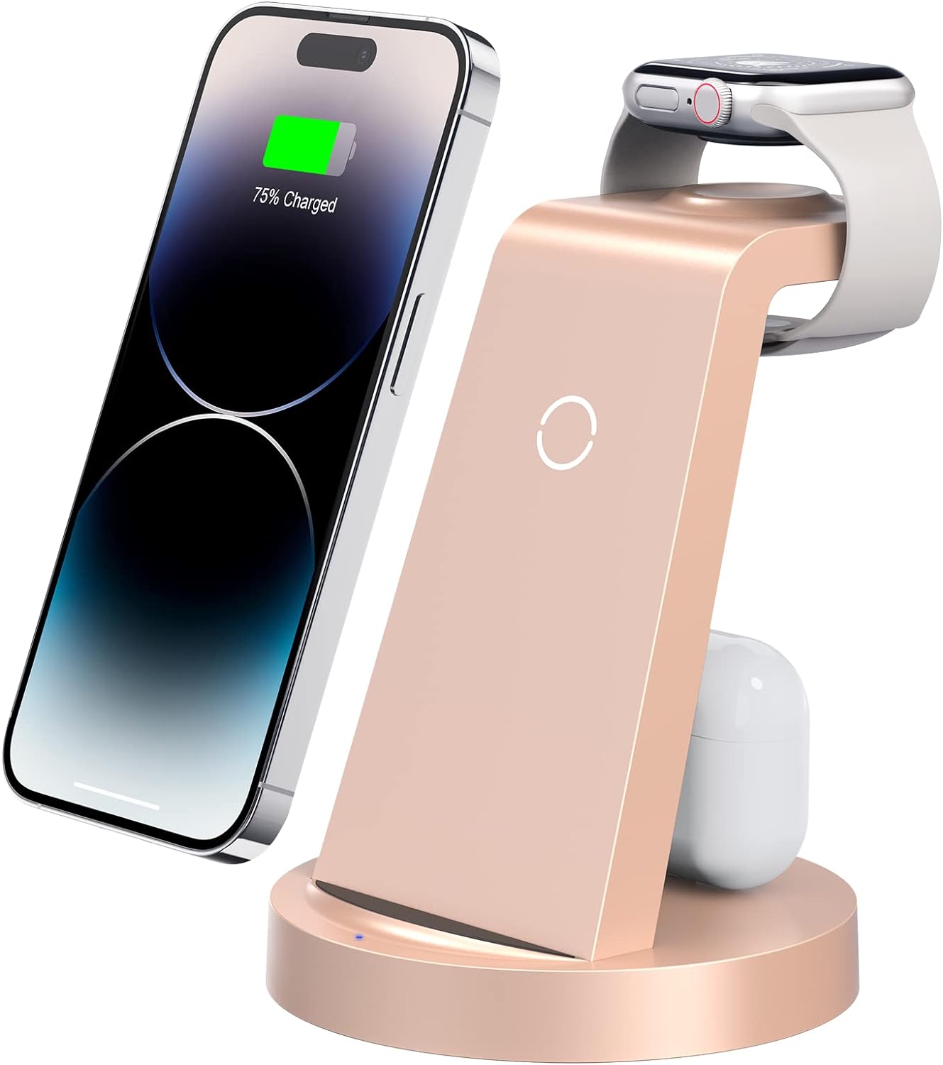 3 in 1 Charging Station for iPhone, Wireless Charger for iPhone 15 14 13 12 11 X Pro Max & Apple Watch - Charging Stand Dock for AirPods (Rose)