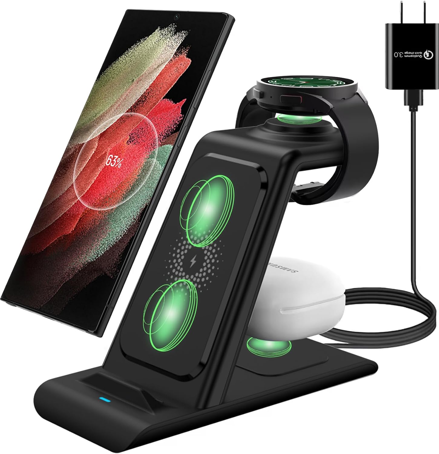 Wireless Charging Station for Samsung Wireless Charger Stand Magnet Galaxy S24Ultra/S24/S23/S22/S21/S20/S10/Note 20/10/9/8 Galaxy Watch 6/5 Pro/4/3 Active 2/1 Galaxy Buds2 Pro/Live Multiple Devices