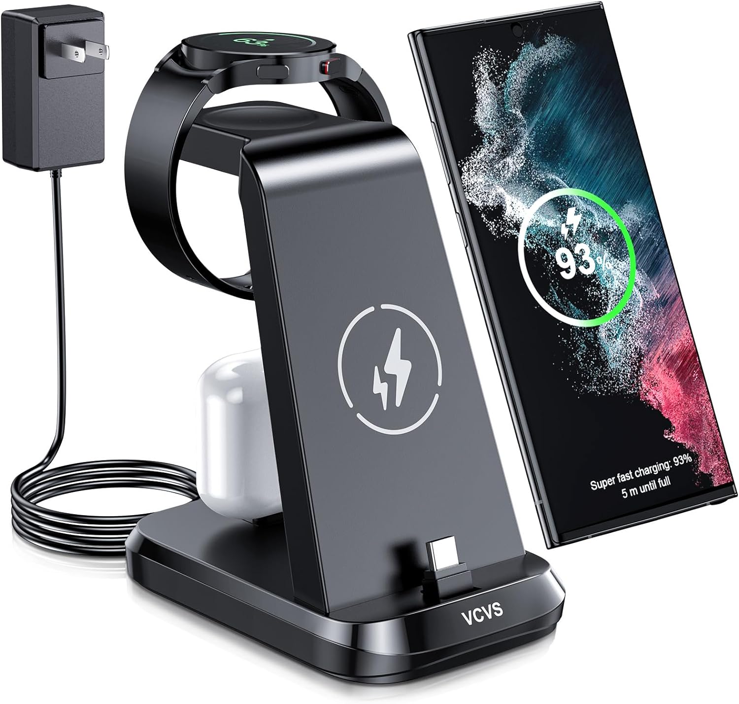36W USB C Super Fast Charging Station for Samsung Phones Watches Earbuds, 3 in 1 Wireless Charger for Samsung Galaxy Watch 6/5/4/3, Galaxy S24/S23/S22/21/20,Note20/10,Z Fold/Flip 5/4,USB-C Buds
