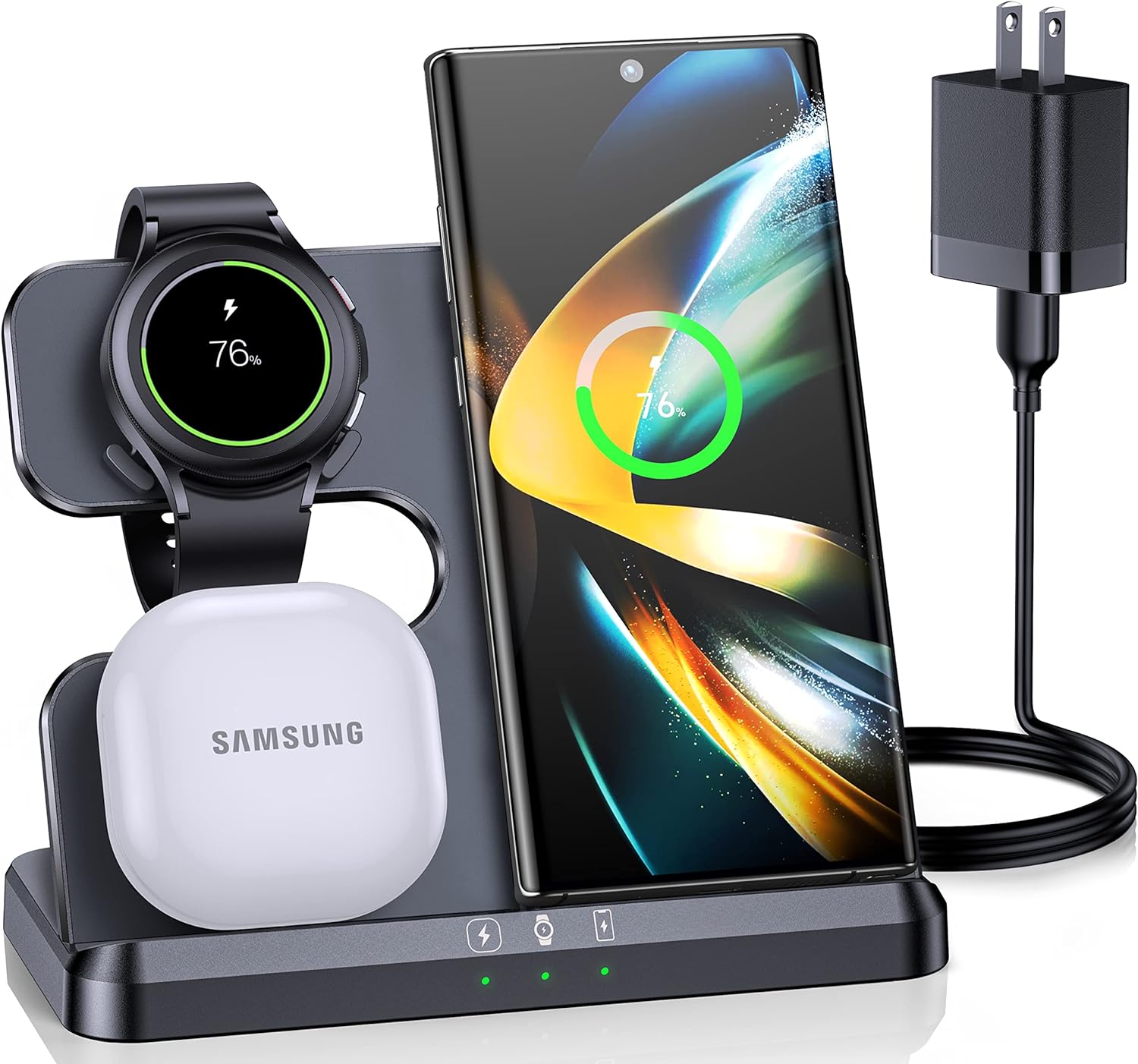Wireless Charger for Samsung Charging Station & Android Multiple Devices 3 in 1 Fast Charger Stand for Phone Galaxy Z Flip 5/4/3 Z Fold S24 S23 Ultra S22 S21 S20, Galaxy Watch 6/5 Pro/4/3, Buds
