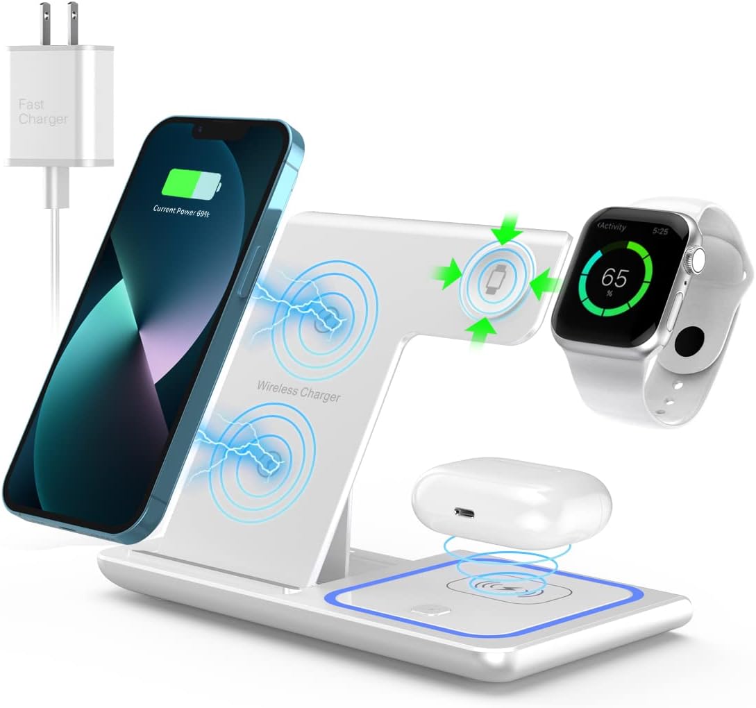 Wireless Charger,ANYLINCON 3 in 1 Wireless Charger Station for iPhone/iWatch/Airpods,iPhone15 14,13,12,11 (Pro, Pro Max)/XS/XR/XS/X/8(Plus),iWatch 7/6/SE/5/4/3/2,AirPods 3/2/pro