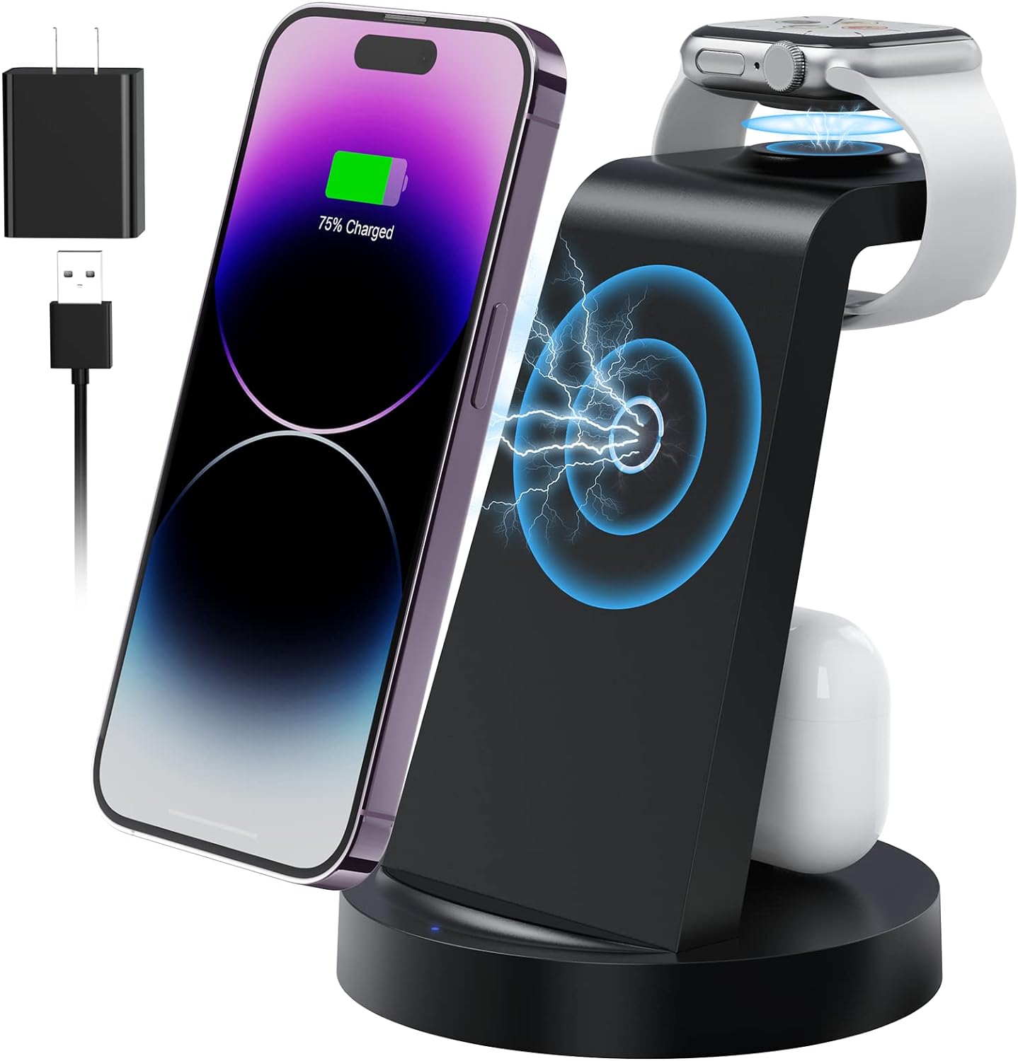 3 in 1 Charging Station for Apple Device, Wireless Charger for iPhone 15 14 13 12 11 Pro Max & Apple Watch iwacth - Charging Stand Dock for AirPods