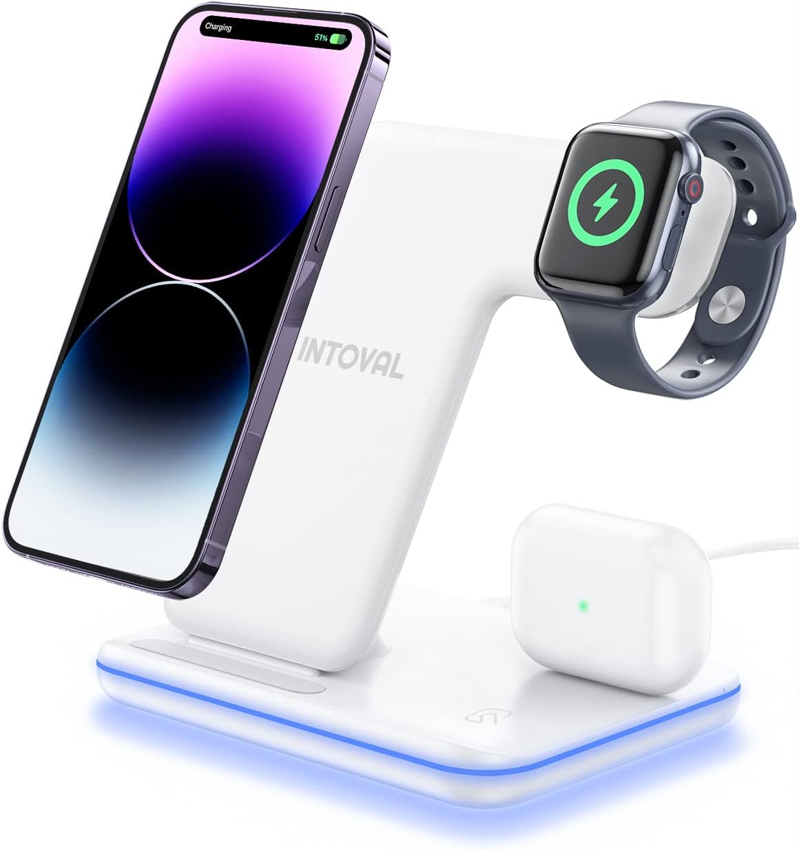 Intoval Charging Station for Apple iPhone/iWatch/Airpods, 3 in 1 Wireless Charger for iPhone15/14/13(Pro, Pro Max) 12/11/XS/XR, iWatch9/8/Ultra/7/6/SE/5/4/3/2, Airpods Pro2/Pro1/3/2/1(Z5 White)