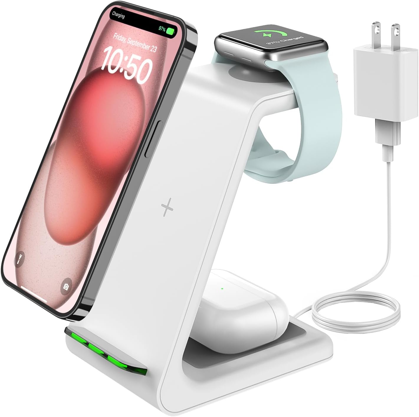 Wireless Charging Stand, GEEKERA 3 in 1 Wireless Charger Dock Station for iPhone 15 14 13 12 11 Pro Max Plus XR XS 8 Plus, Apple Watch Ultra/9/SE/8/7/6/5/4/3/2, AirPods Pro/3