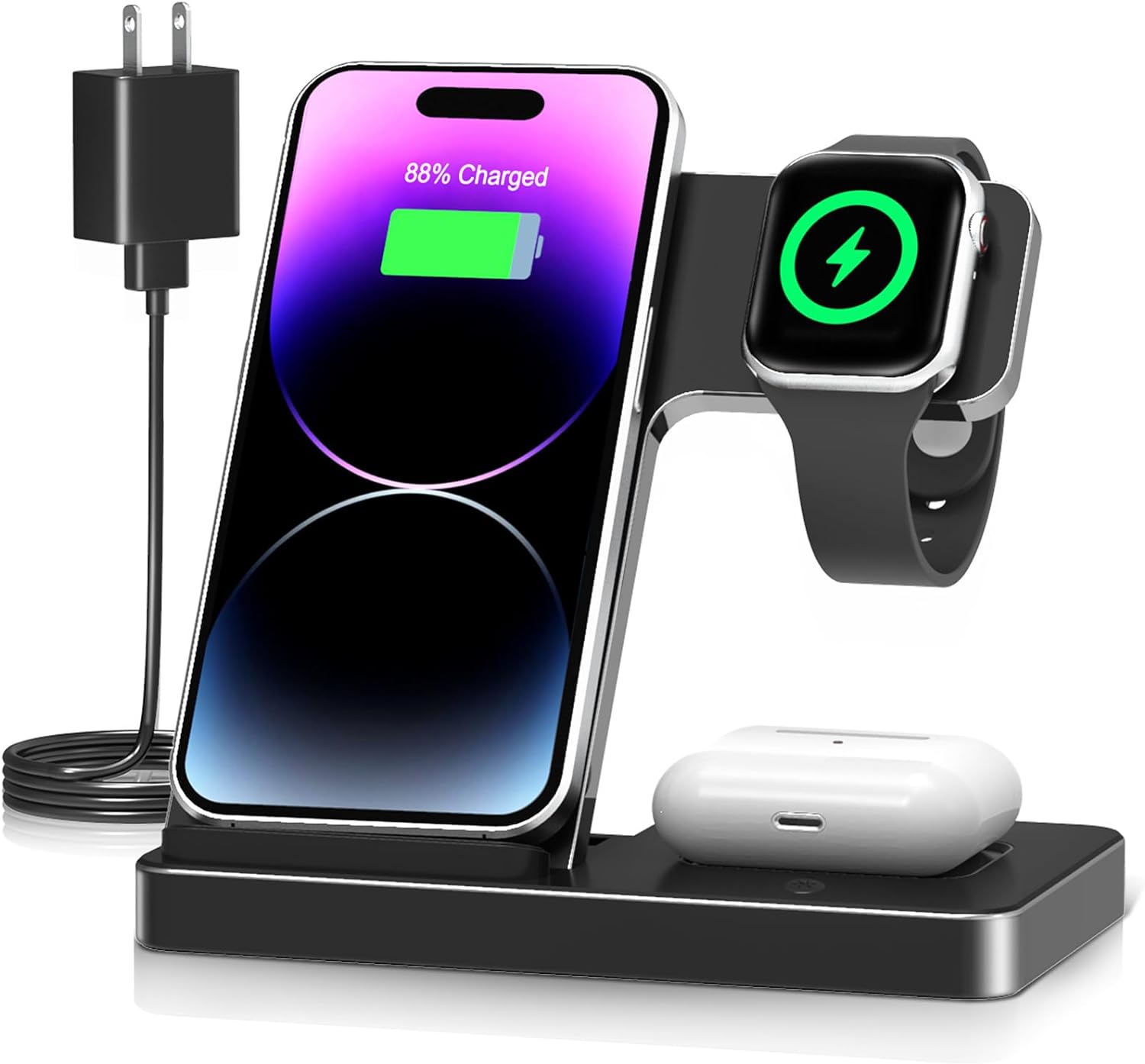 Wireless Charger iPhone Charging Station: 3 in 1 Charger Stand Multiple Devices for Apple - iPhone 15 14 Pro Max 13 12 11 - Watch 9 8 7 6 5 4 3 2 Se - Airpods 3 2 Pro