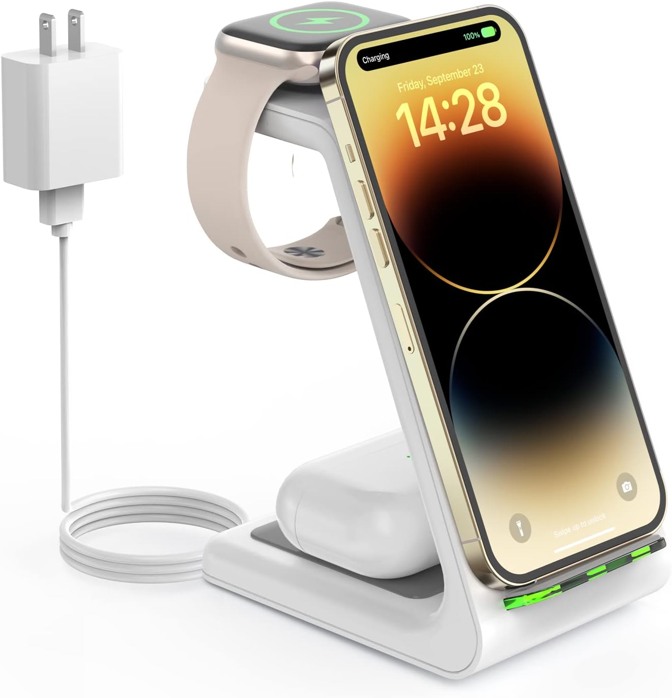 Wireless Charging Station for Apple - 3 in 1 Wireless Charger Stand Dock Watch and Phone Charger Station for Apple Watch 8/7/SE/6/5/4/3/2, iPhone 15 14 13 12 Pro Max SE XS X, Samsung, AirPods Pro/3/2