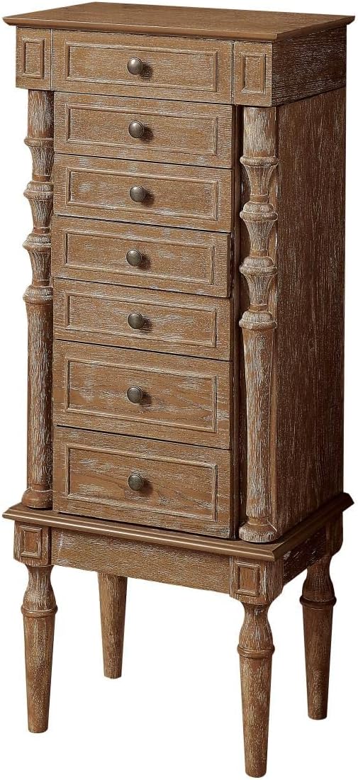 ACME Taline Wooden 6-Drawer Jewelry Armoire with Lift Top in Weathered Oak