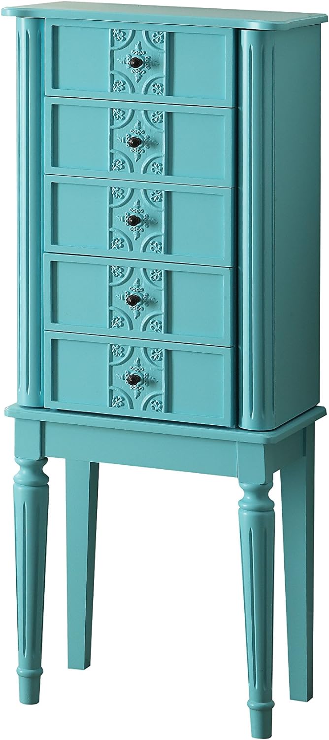 ACME Tammy Wooden 4-Drawer Jewelry Armoire with Lift Top Mirror in Light Blue