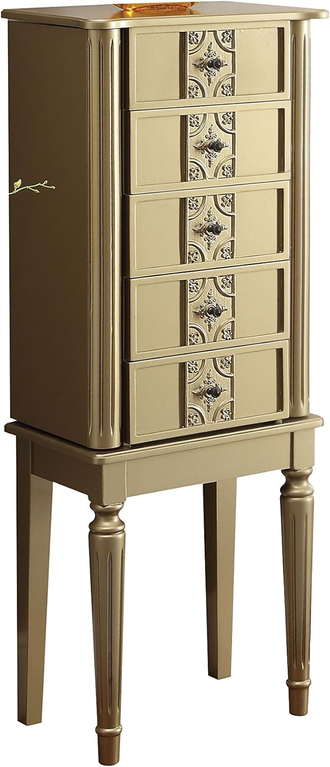 Acme Tammy Wooden 4-Drawer Jewelry Armoire with Lift Top Mirror in Gold