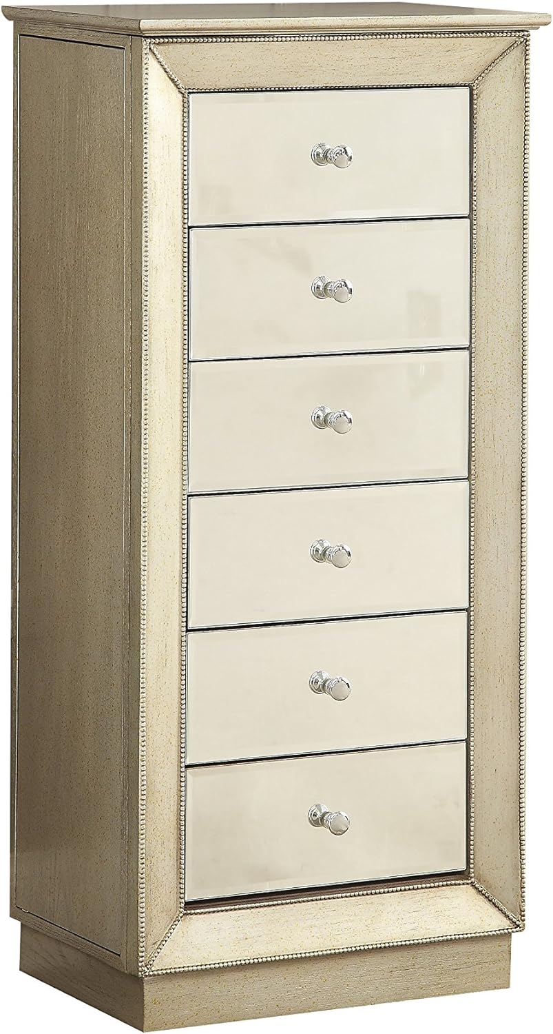 ACME Talor Wooden Rectangular Jewelry Armoire with 6 Drawers in Antique Gold