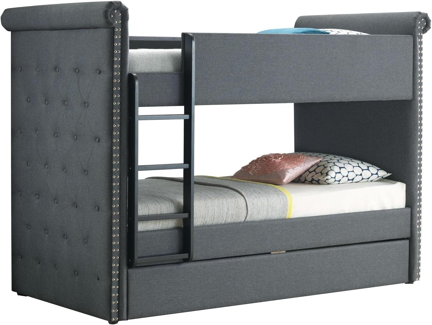 Acme Romana II Twin/Twin Bunk Bed & Trundle in Gray Fabric