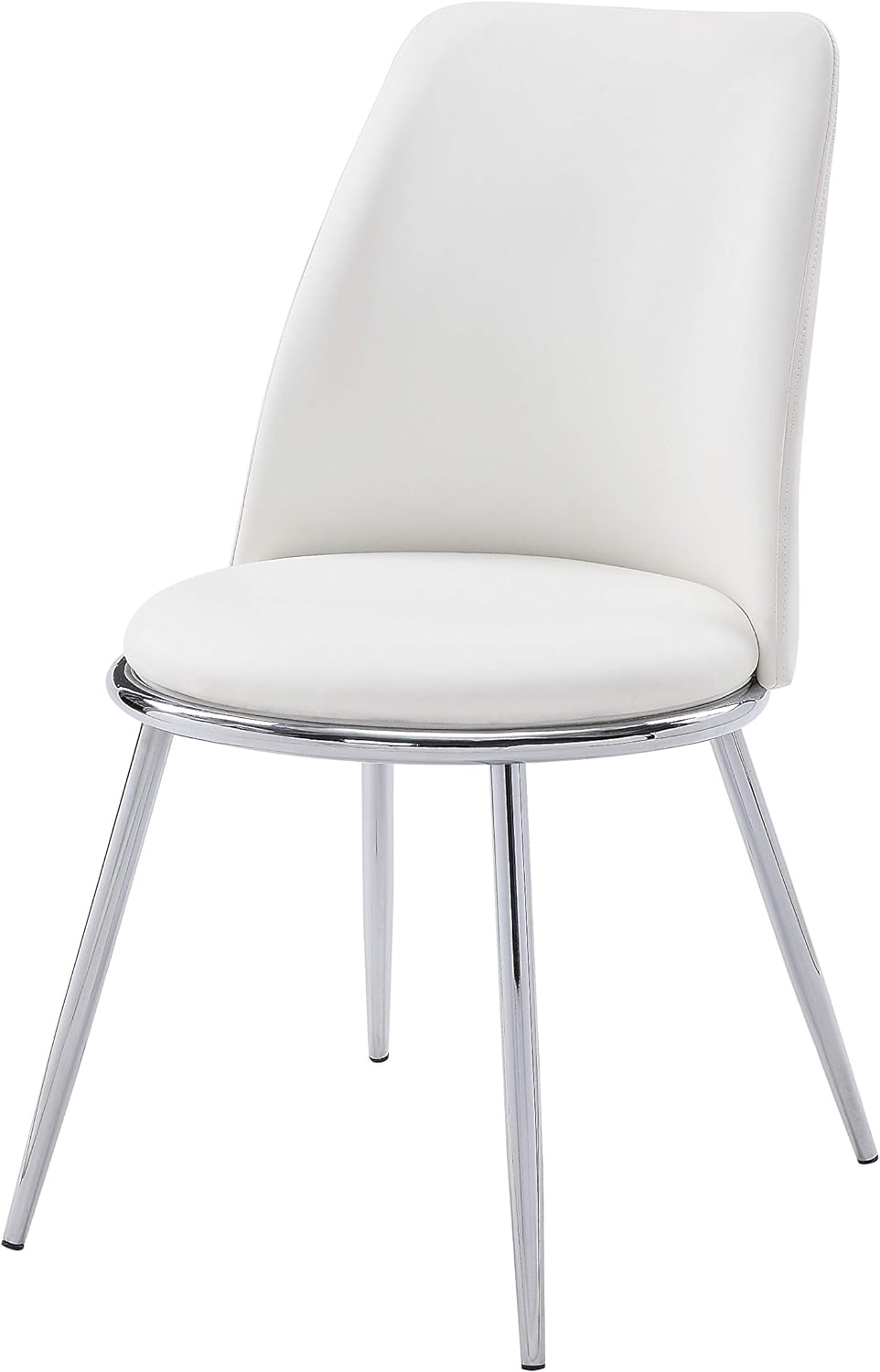 Acme Chara Faux Leather Dining Side Chair in White and Chrome (Set of 2)