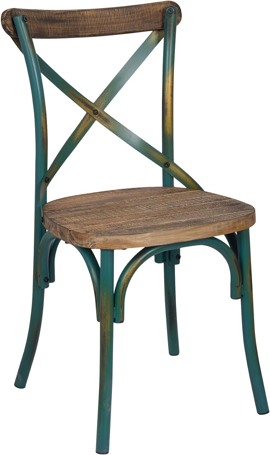 Acme Zaire 1-Piece Wooden Side Chair in Antique Turquoise and Antique Oak