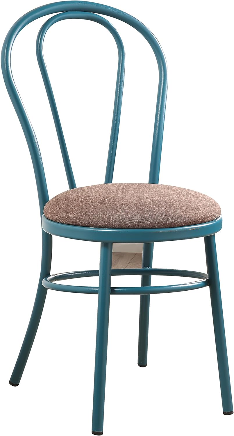 Acme Jakia Metal Side Chair with Seat Cushion in Brown and Teal (Set of 2)