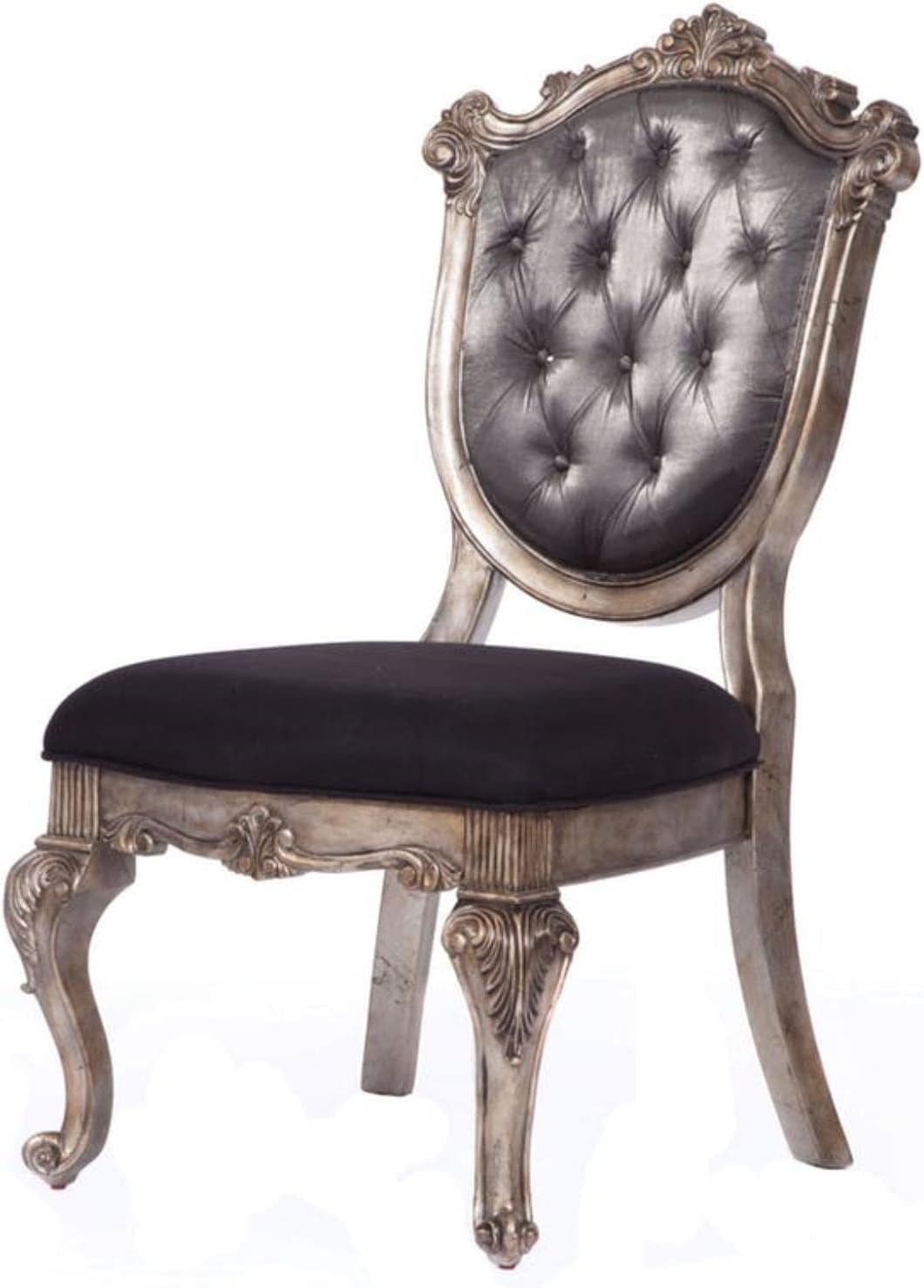 ACME Chantelle Side Chair - 60542 - Silver Gray Silk-Like Fabric & Antique Platinum