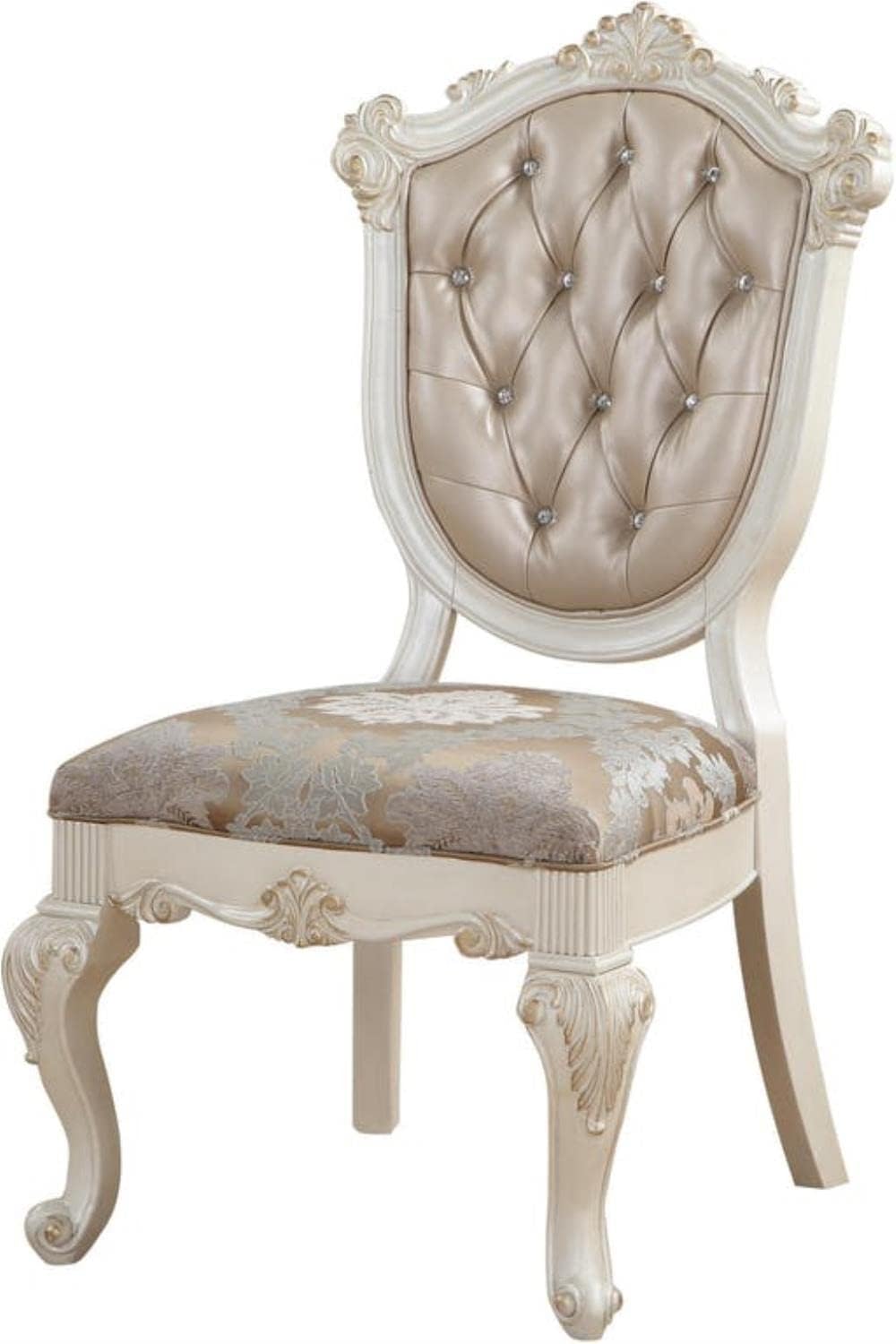 Acme Chantelle Dining Side Chair in Rose Gold and Pearl White Set of 2