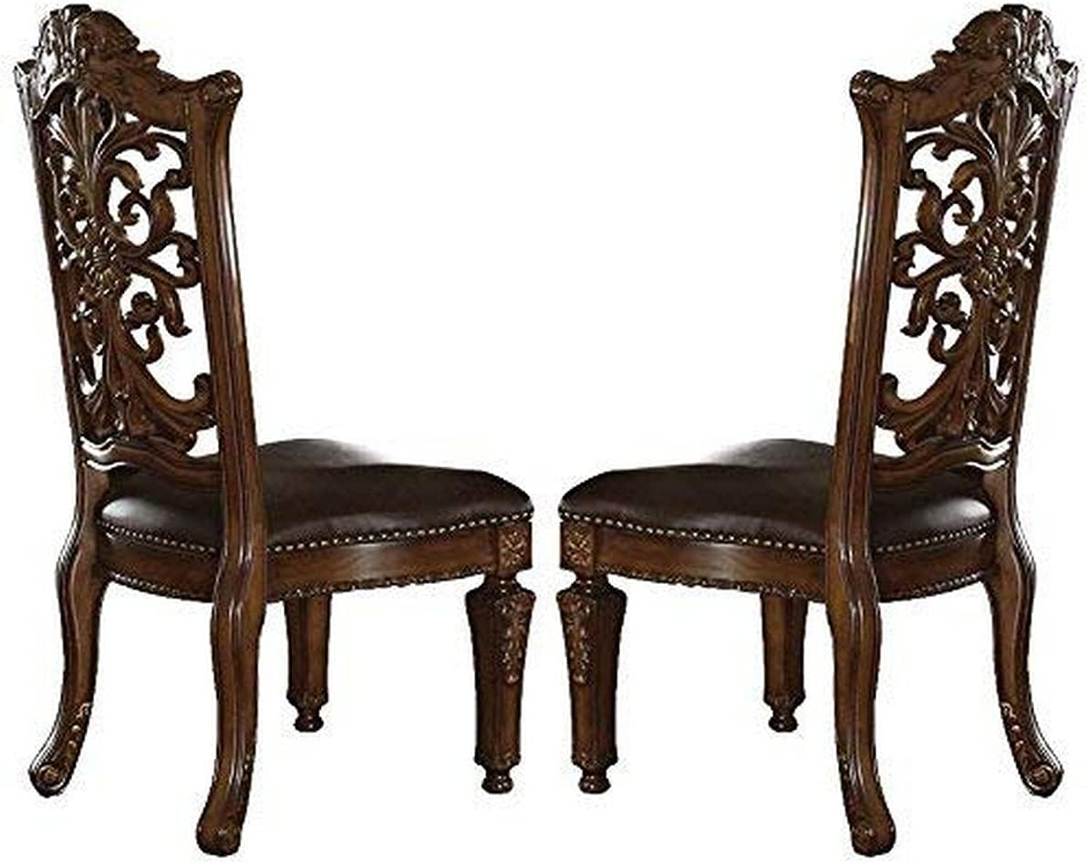 Acme Vendome Dining Side Chair in PU and Cherry (Set of 2)