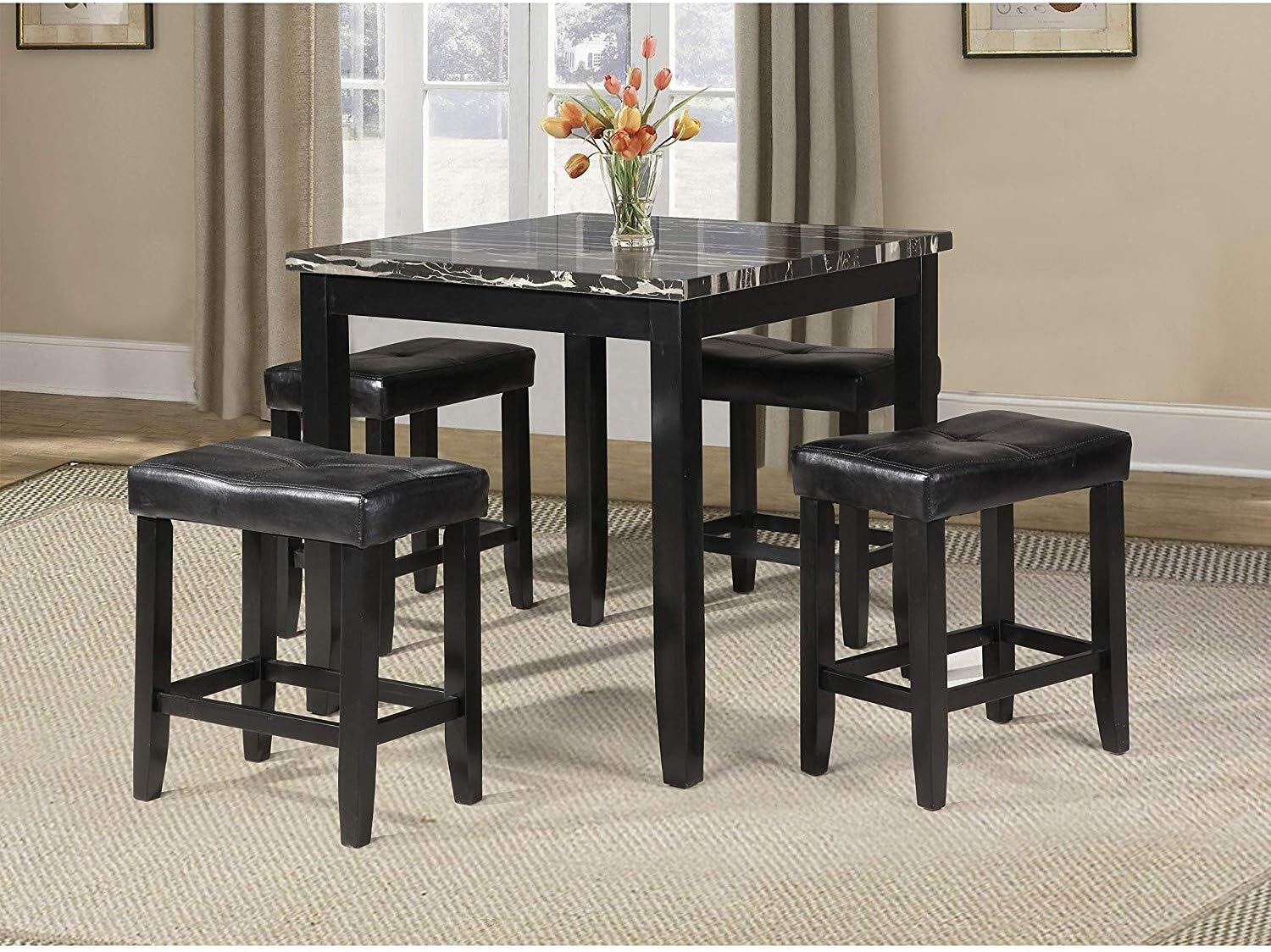 Acme Blythe 5-Piece Faux Marble Top Counter Height Dining Set in Black